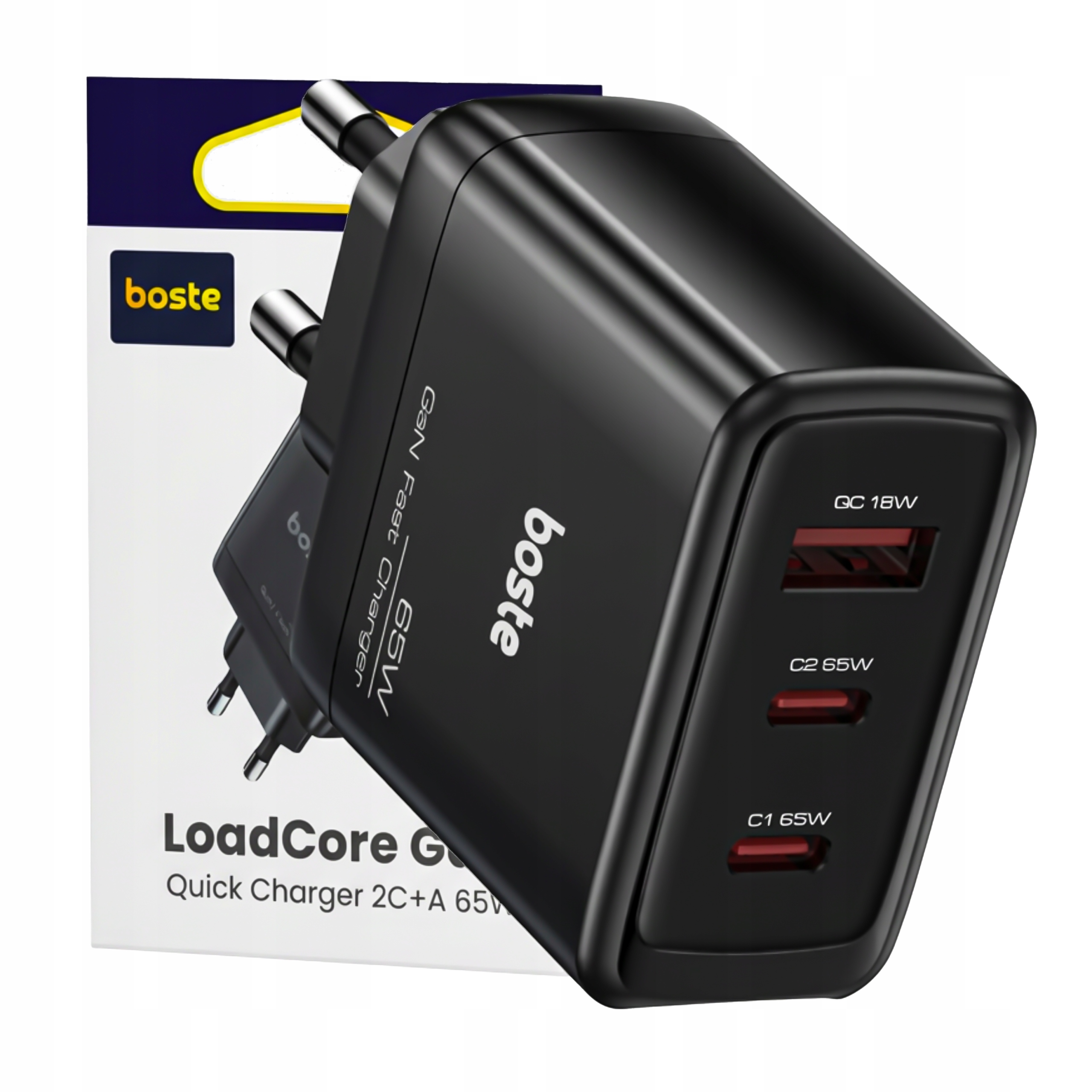 Boste Ładowarka Sieciowa 3 Porty Usb-c Usb-a 65W Qc Pd Bezpieczna Zasilacz
