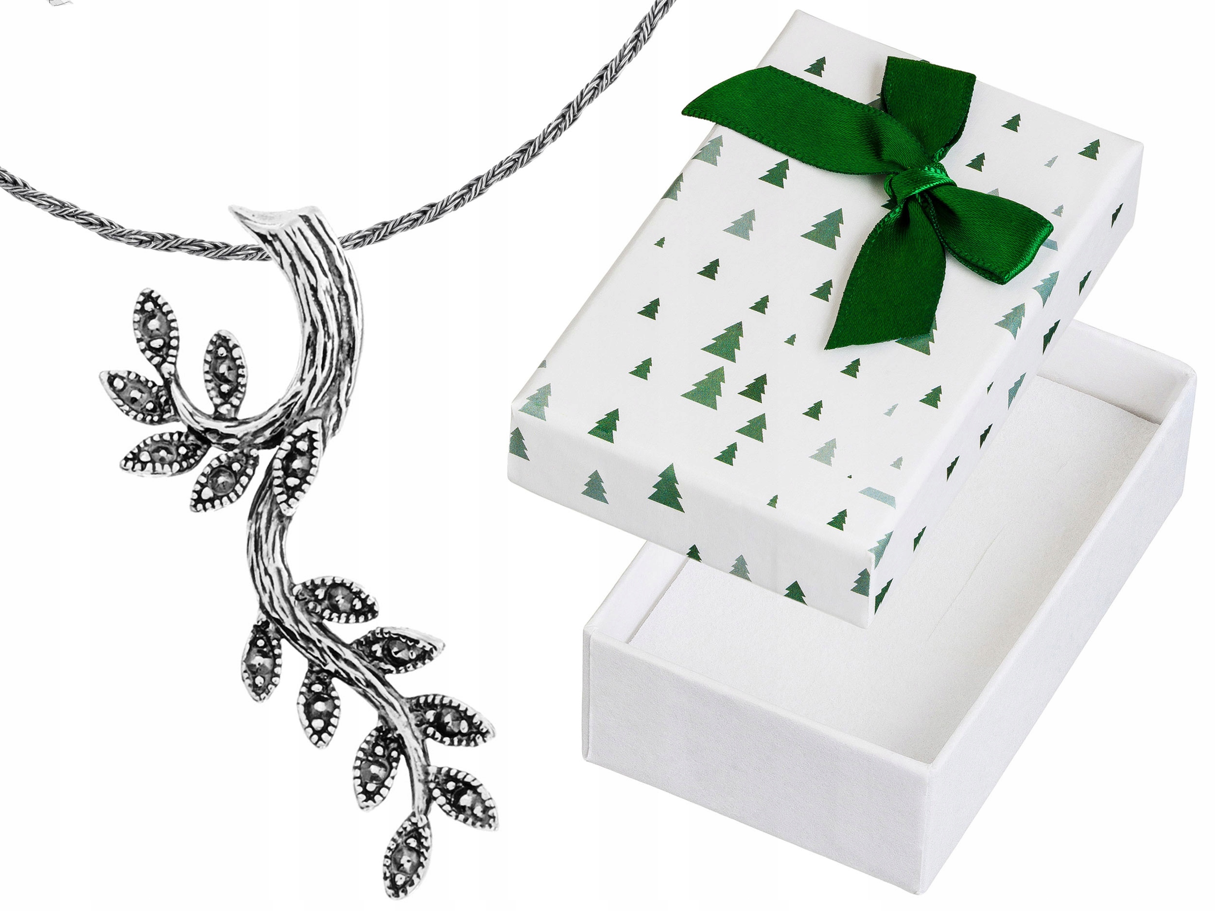 Velký stříbrný oxidovaný dámský náhrdelník Větvička Listy Krátký Choker 38 cm