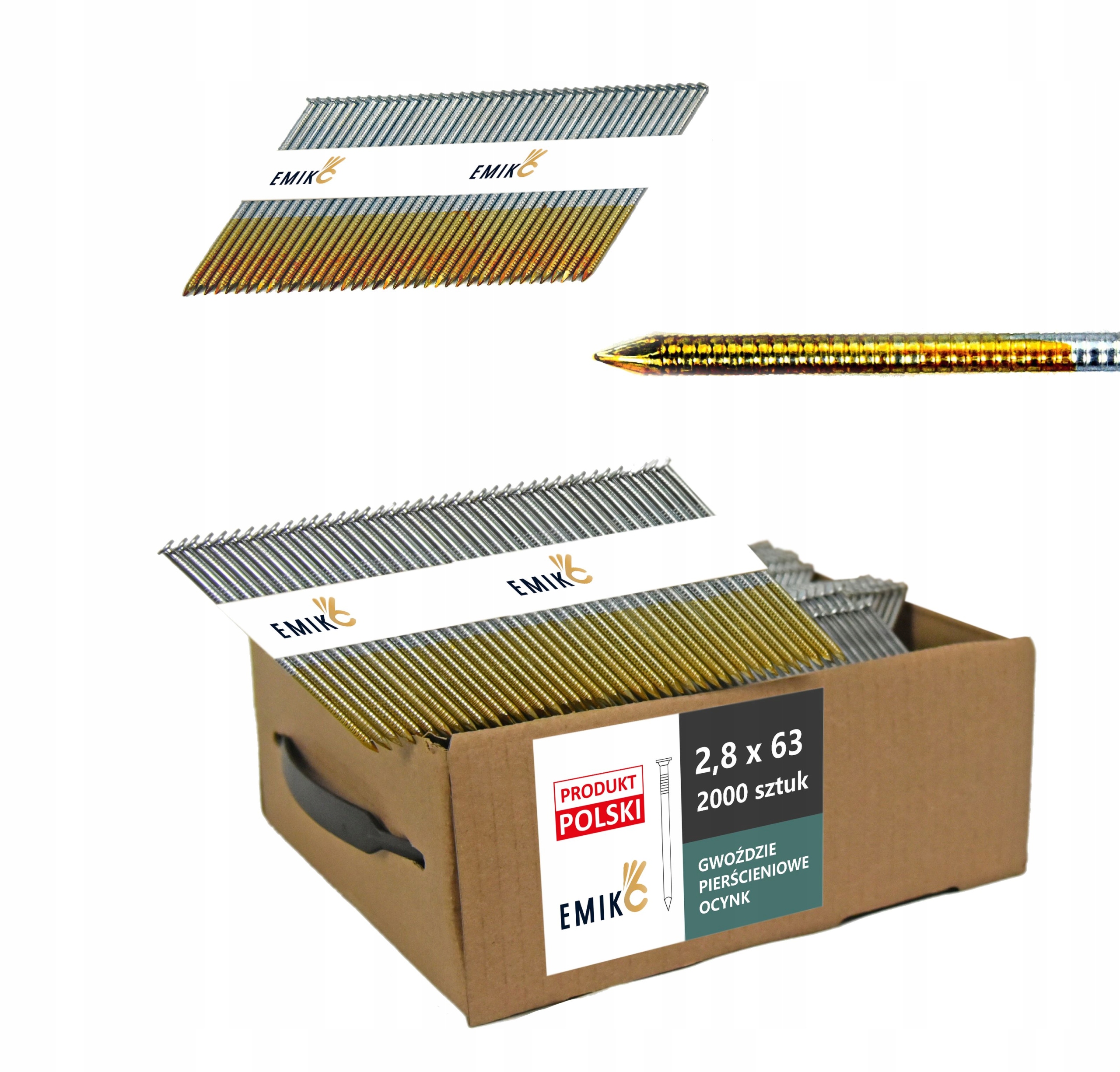 Gwoździe do gwoździarki łączone papierem 2,8x63mm 34° 2000szt Pierścieniowe