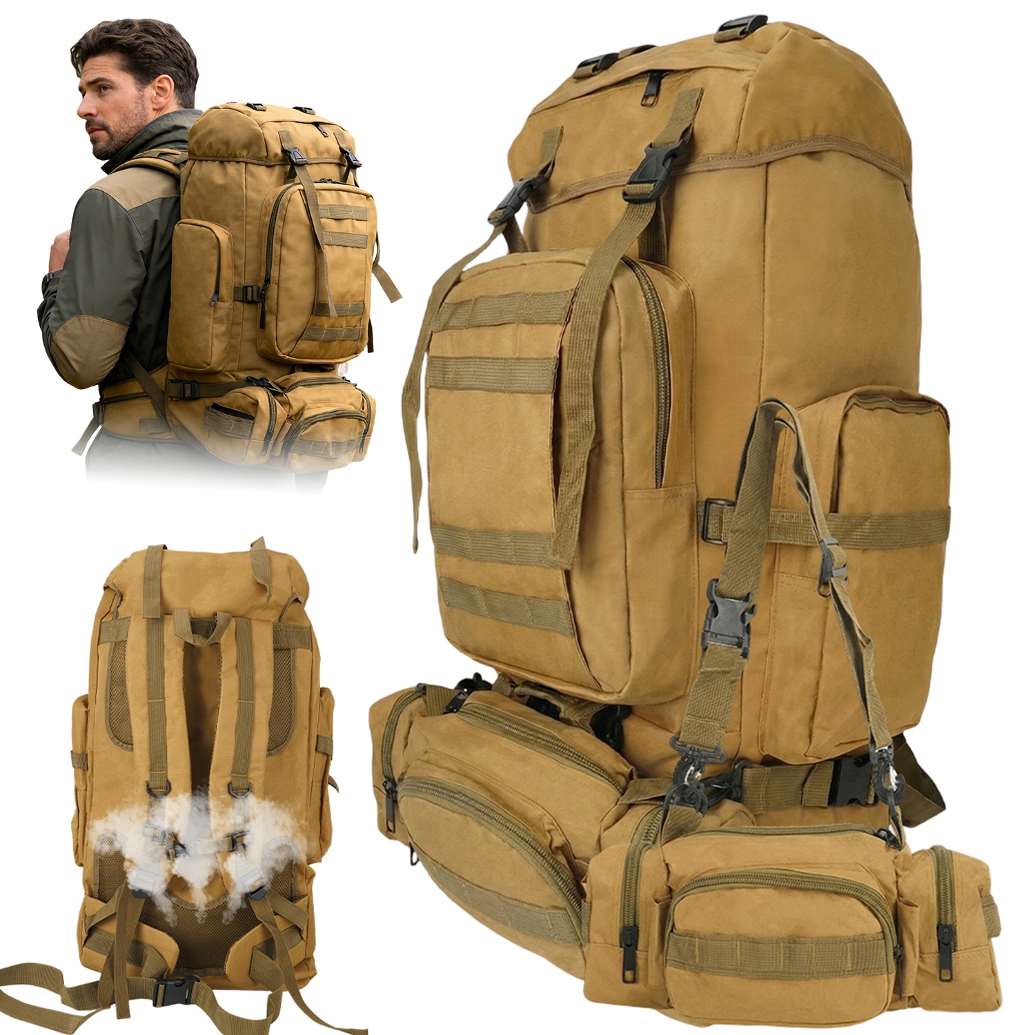 Duzy Taktyczny Plecak Wojskowy Survival Bushcraft Outdoor Wytrzymały 100L