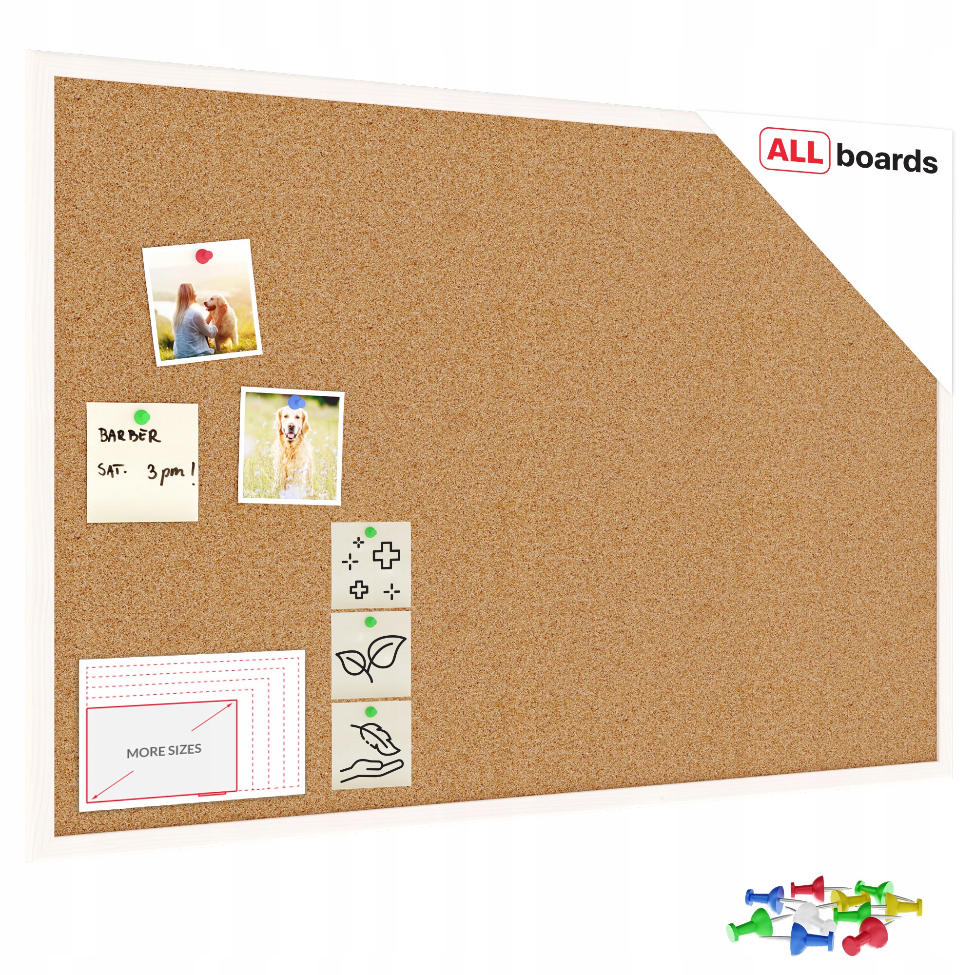 Tablica korkowa 90x60cm w białej drewnianej ramie