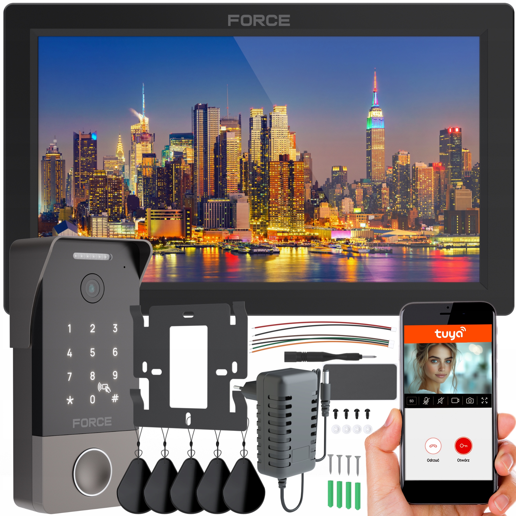 Videodomofon Force Zen Pro 7" Černý Full Hd Čtečka Klíčenek WiFi Tuya
