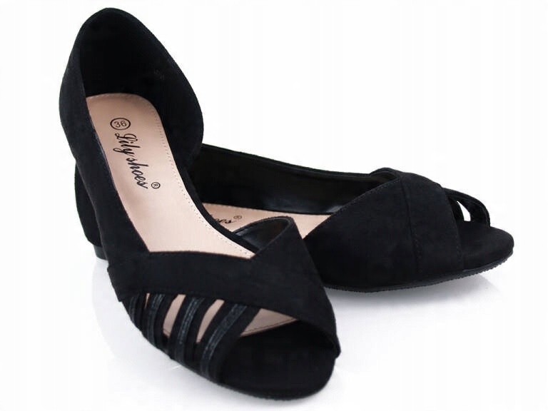 

Balerinki Wycięte Zamsz Peep Toe Czarne E8L507 37