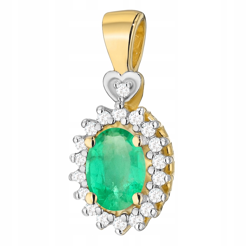 Złota Zawieszka Wisiorek pr. 585 ze Szmaragdem 0,70ct i Brylantami 14k