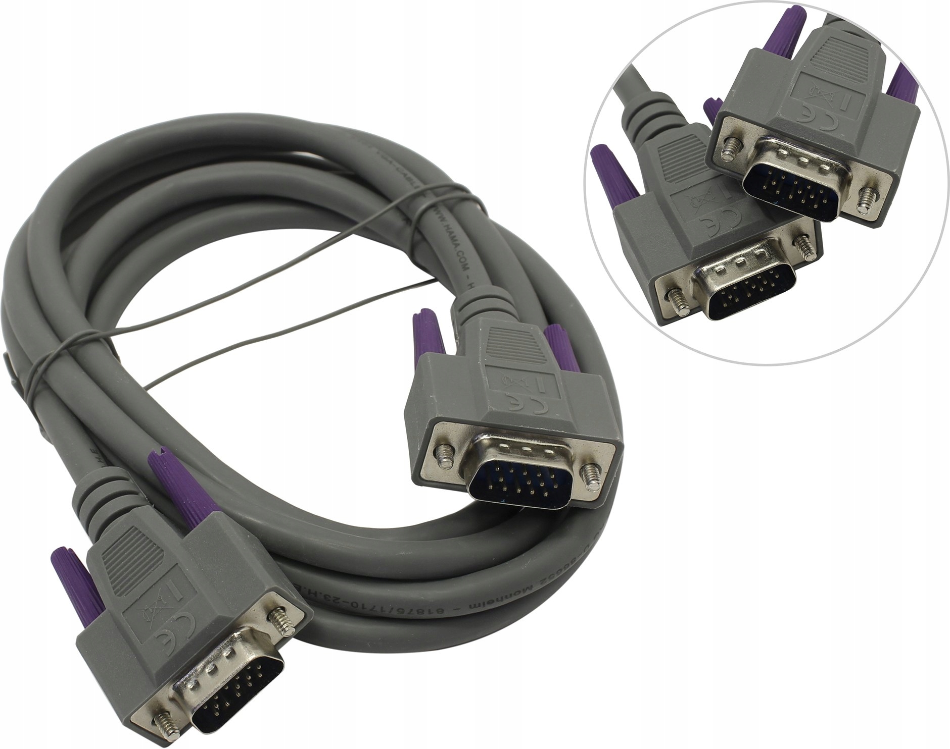 Kabel monitorowy D-SUB VGA DB15 M/M Ekran 5m. HAMA Kod producenta 00042092