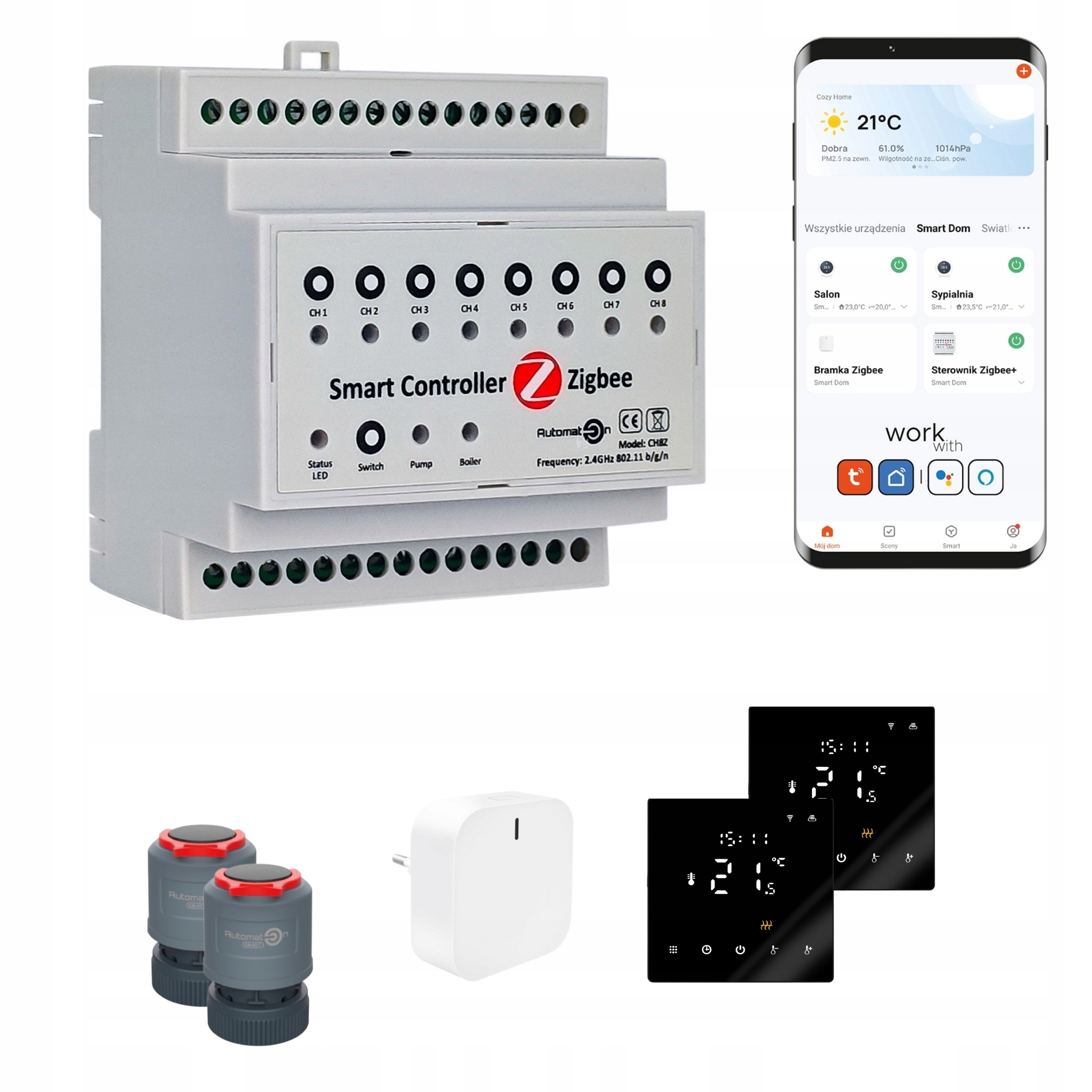Súprava na vykurovanie podlahy Zigbee Tuya CH8Z 2 izby s termostatom PRO3, čierna