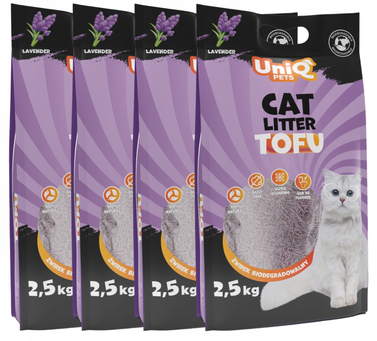 Żwirek lawenda zbrylający tofu dla kota 10kg UniqPets