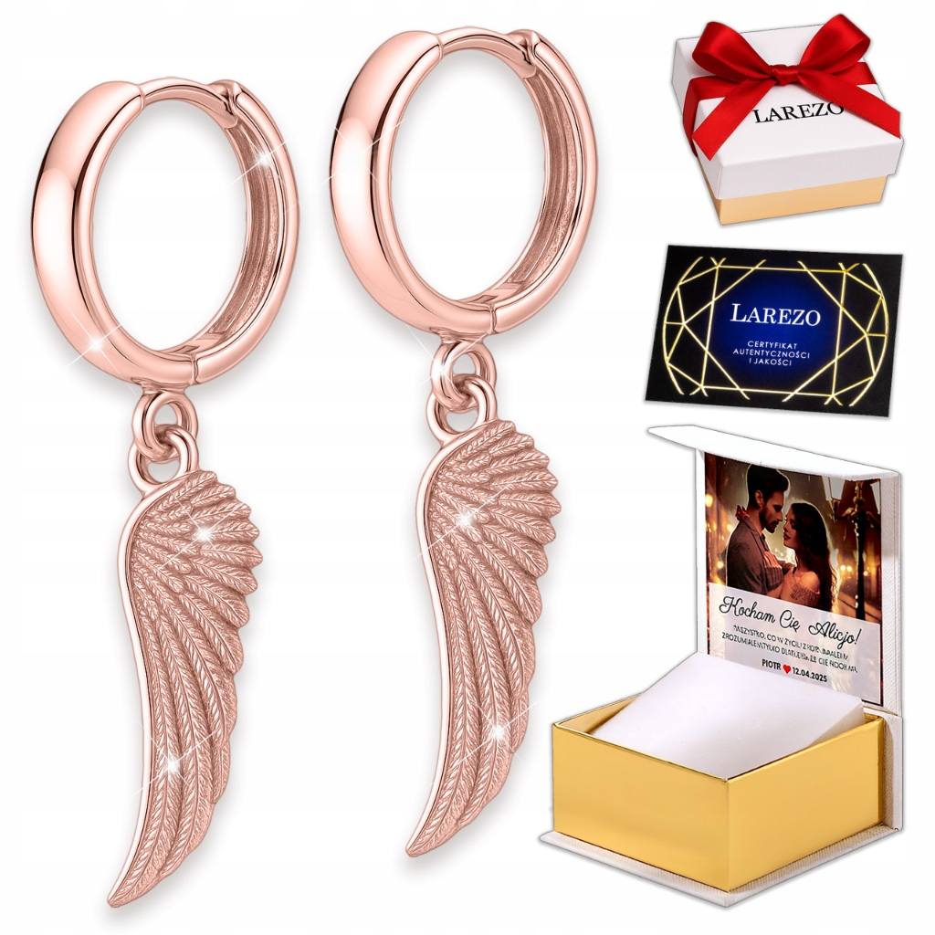 Náušnice Pozlacené 925 s závěsnými křídly Křídla Potisk