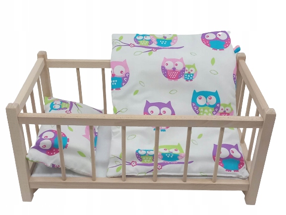 ŁÓŻECZKO DREWNIANE DLA LALEK LALKI + POŚCIEL 3 EL