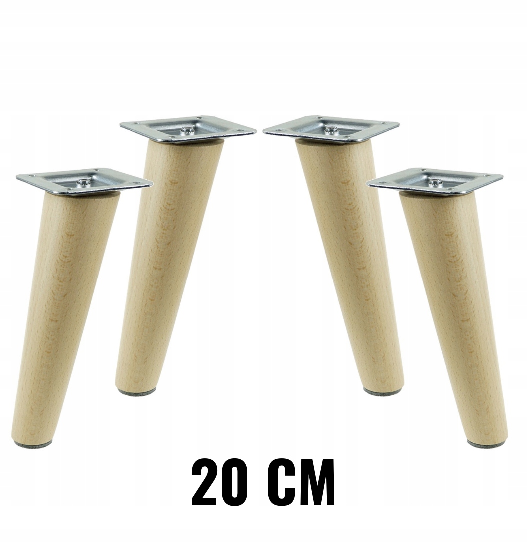 

4 Nogi skośne 20 cm lakier buk z blachą montażową