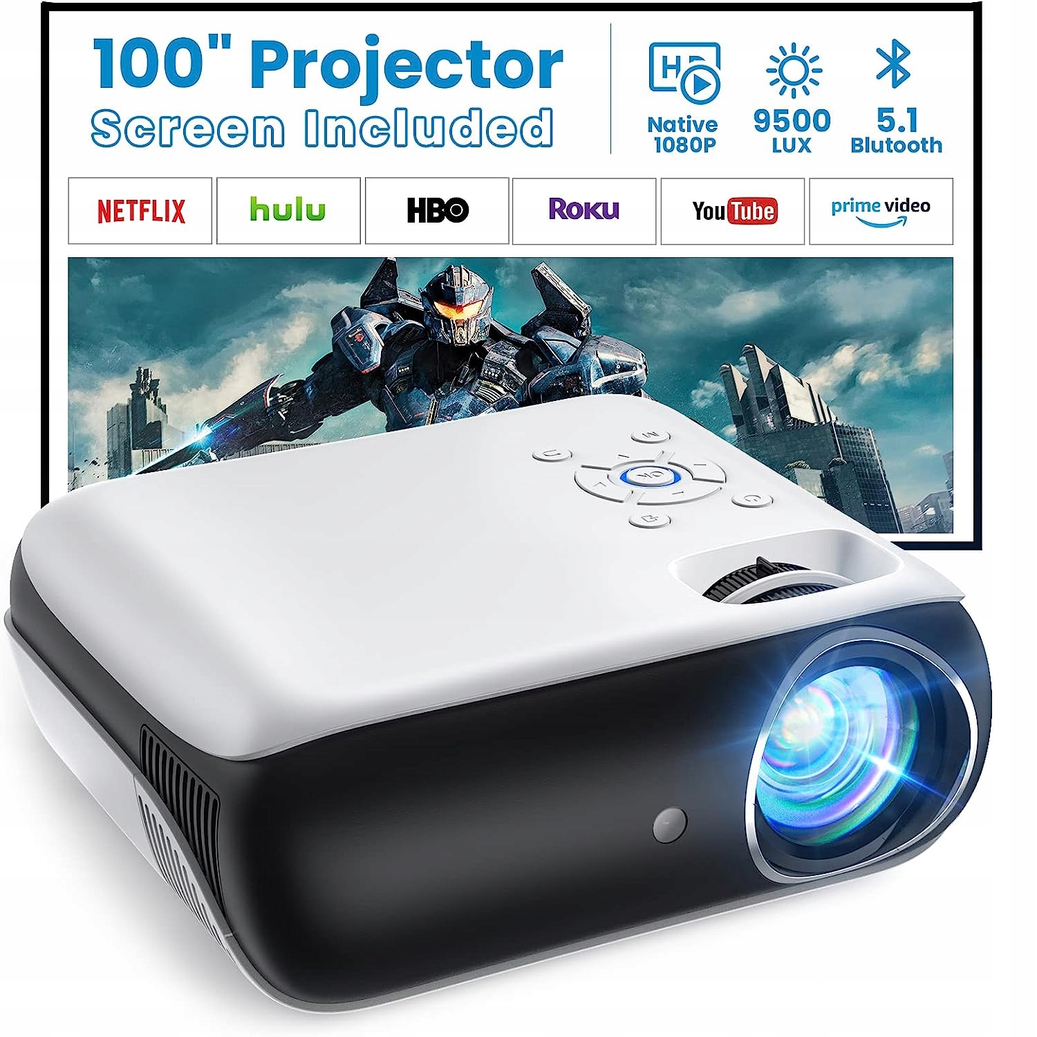 Led projektor Topvision H1 Full Hd, 10000:1 9500LUM Digitální Zoom Keystone