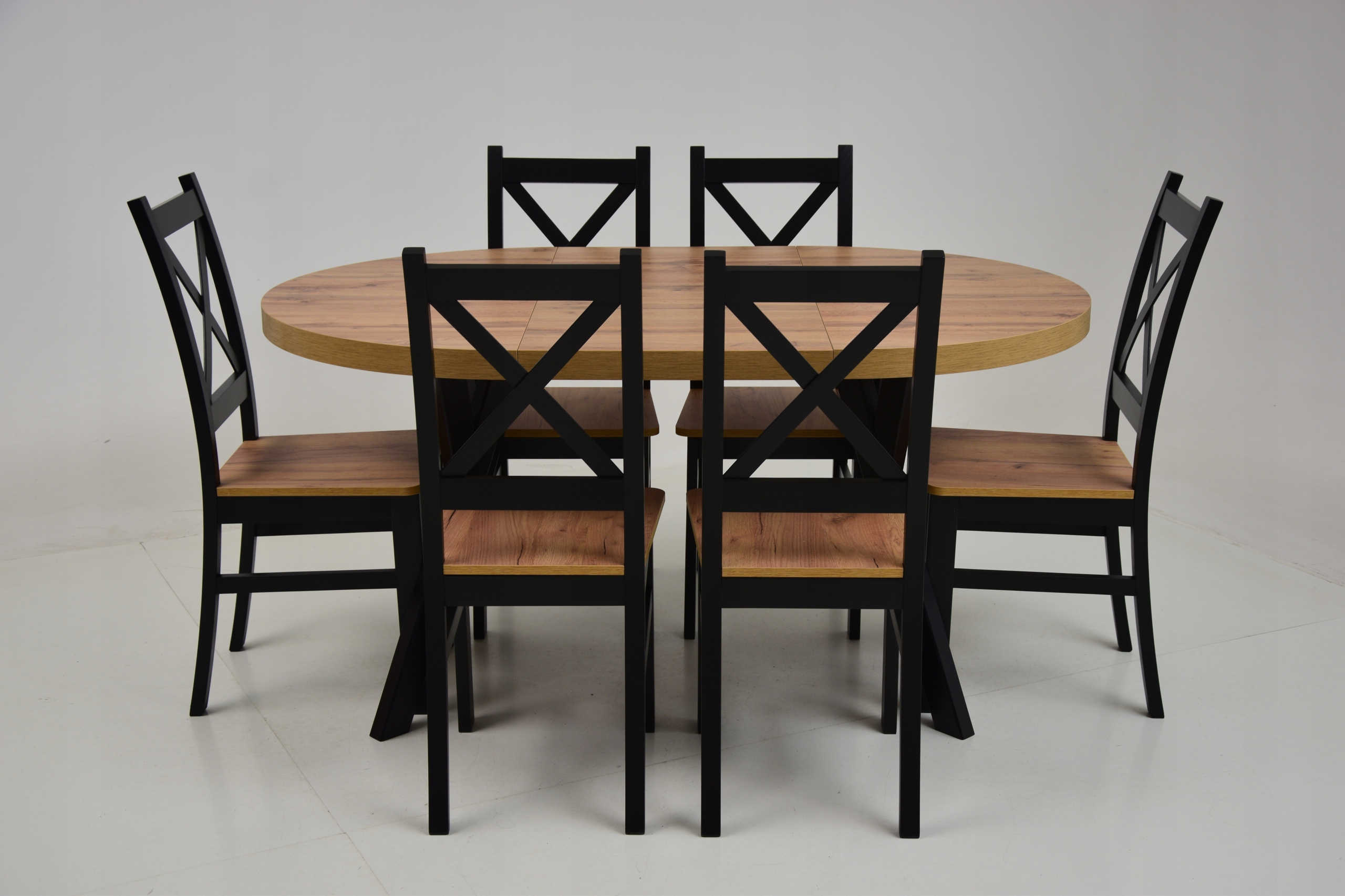 ZESTAW DĄB CRAFT STÓŁ MK3 ROZKŁADANY+6 KRZESEŁ Kształt blatu okrągły