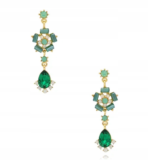 Náušnice By Dziubeka Závěsné se zelenými krystaly