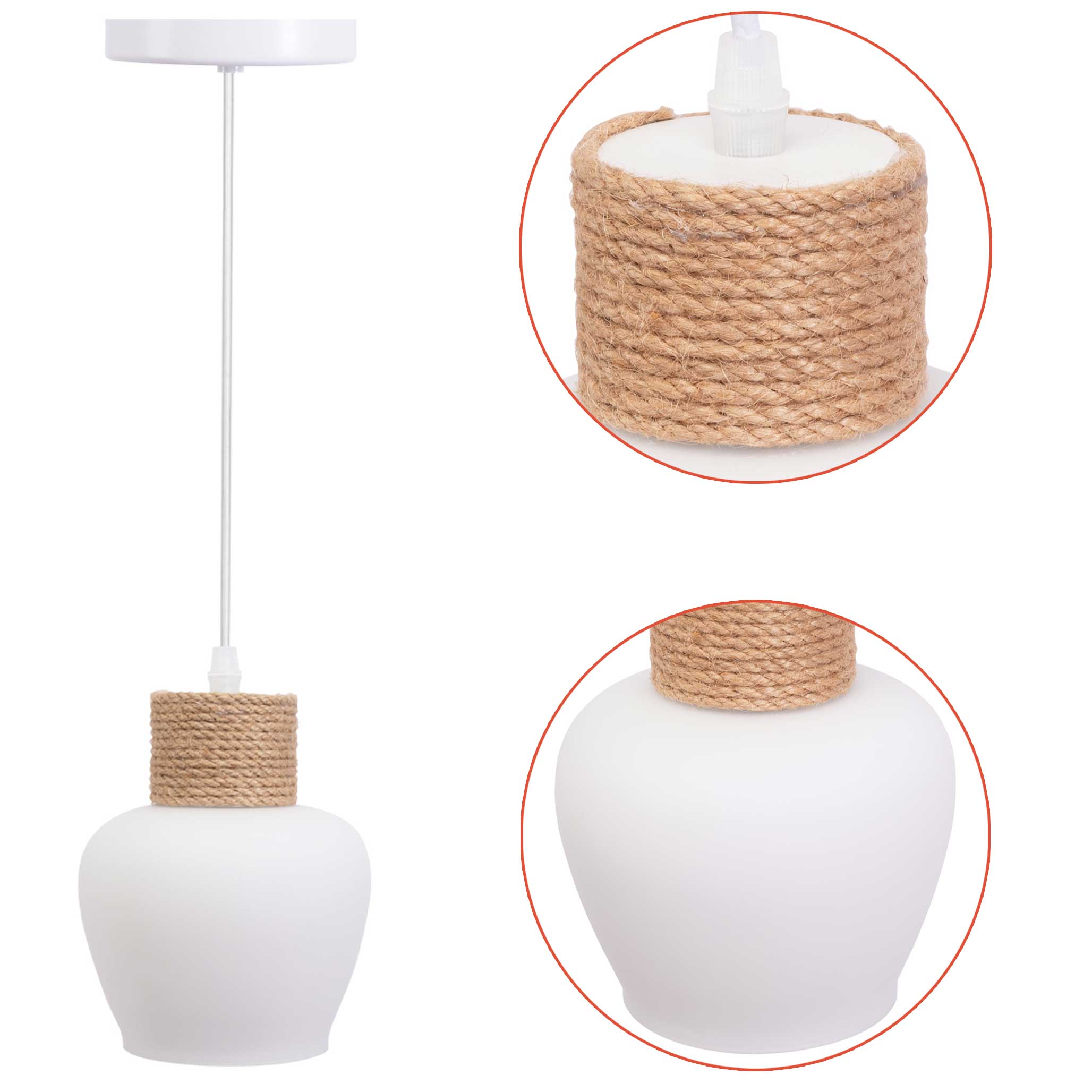 Závěsná skleněná lampa Bílá Boho Samostatná lampa do obývacího pokoje Mléčná E27