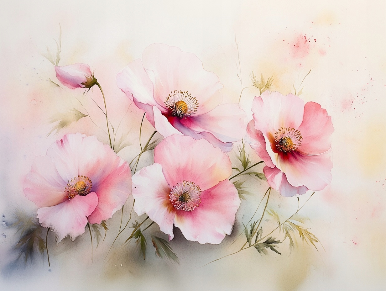 Obraz Na Plátně Canvas Akvarel Příroda Růžové Květy Polní Máky 80x60