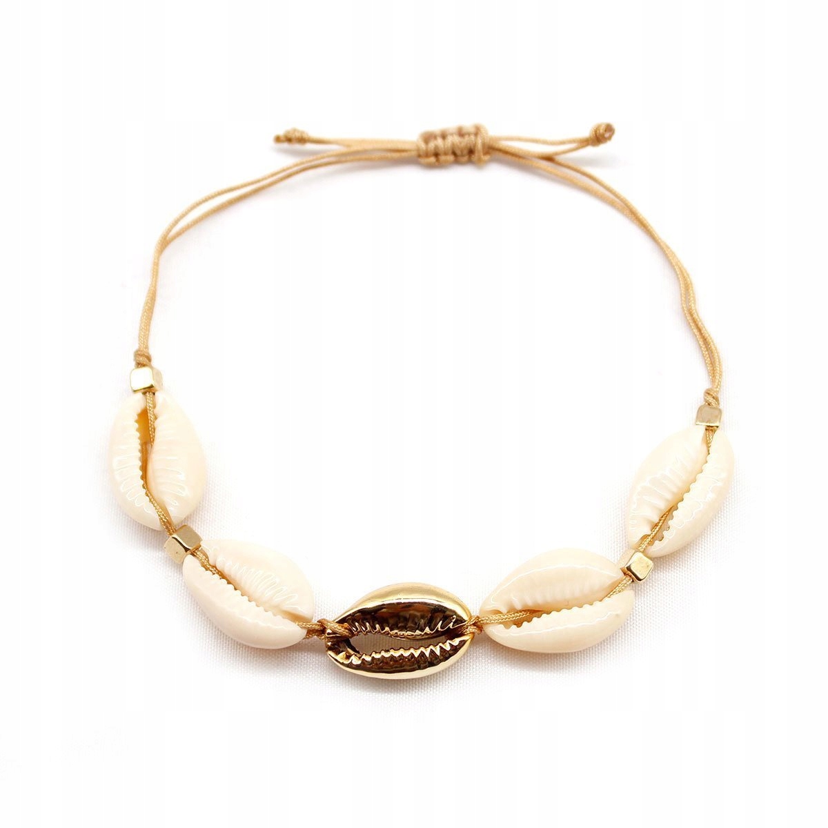 

Bransoletka beżowa Muszelki muszle Złota sznurek
