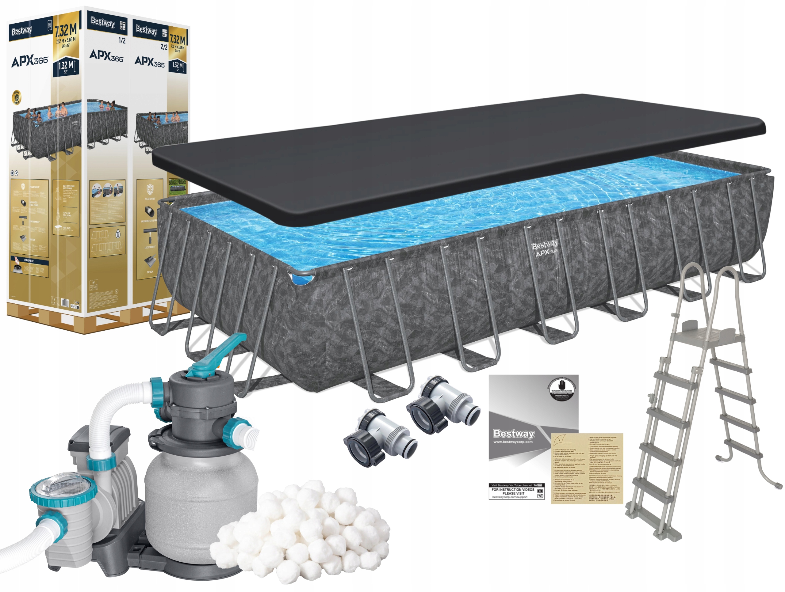 Celoročný roštový bazén APX365 obdĺžnikový Bestway 732 x 366 x 132 cm