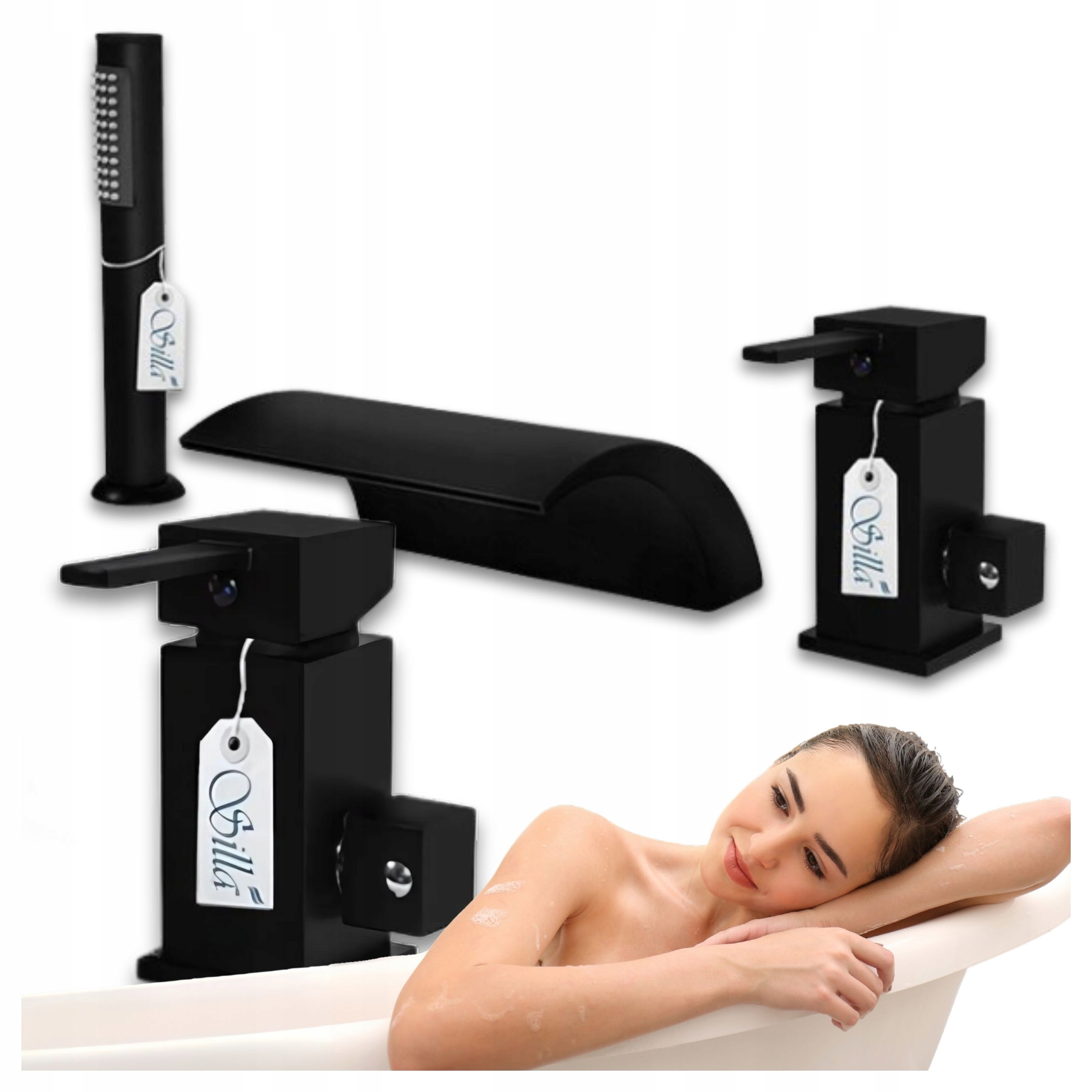 Vanová Baterie Cascade 3-OTVOROVÁ Vanová Černá Kaskáda Výtokové Ramínko