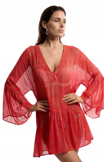 Karen Millen Červená Plážová Tunika Se Zirkony Xs B1F