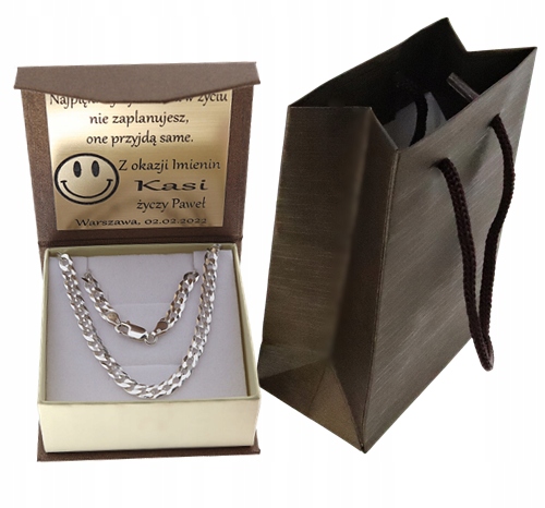 SREBRNY PEŁNY ŁAŃCUSZEK DAMSKI KORDEL SERCE PR. 925 + GRAWER GRATIS Długość całkowita 45 cm