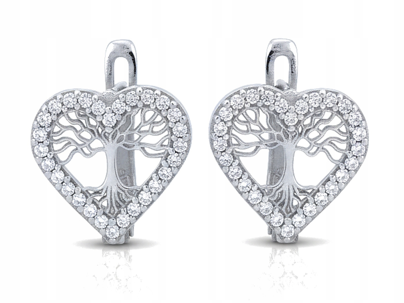 Stříbrné náušnice pro ženu 925 Srdce s stromkem štěstí, anglické