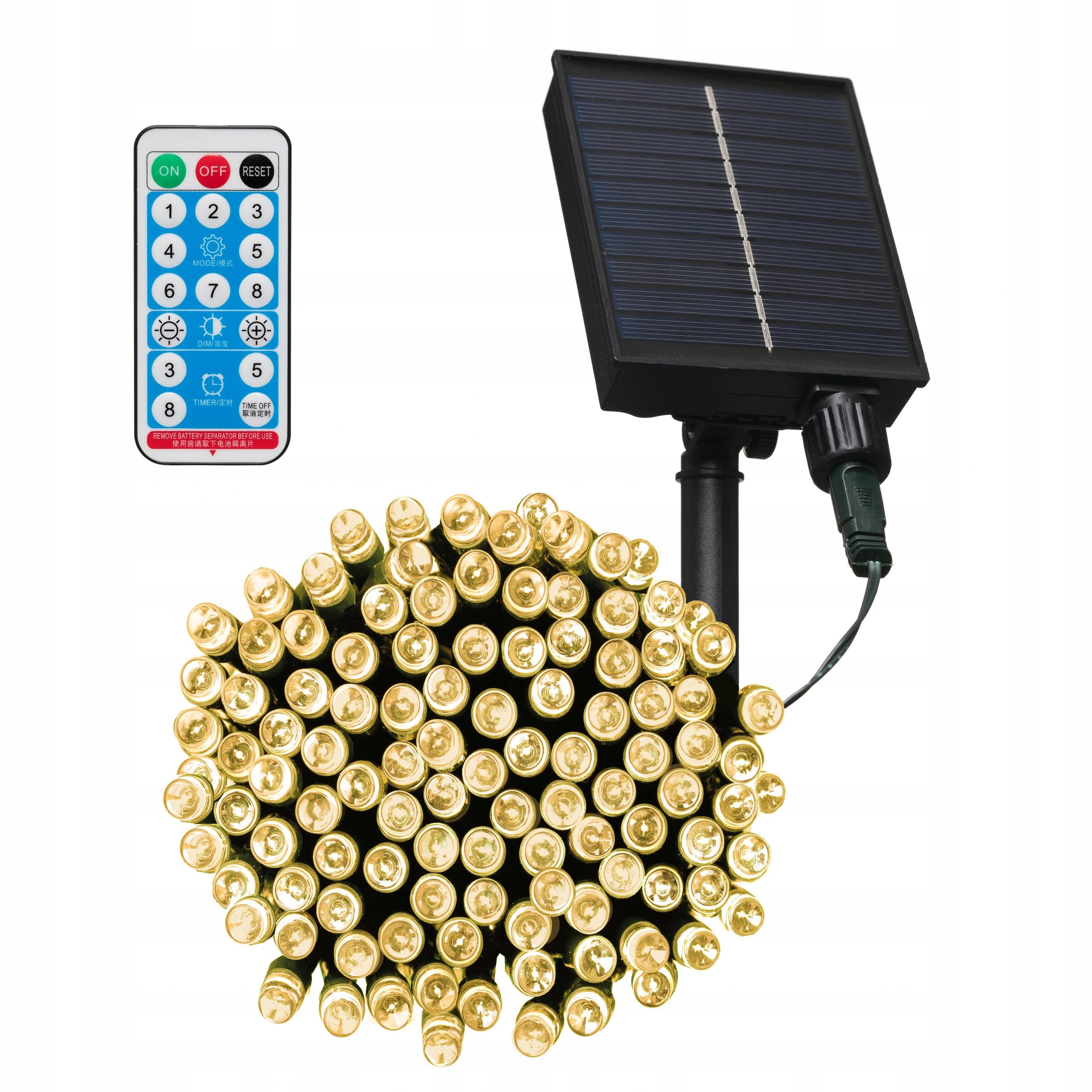 

Lampki Solar 200LED 20m Ciepły B. z pilotem Li-On