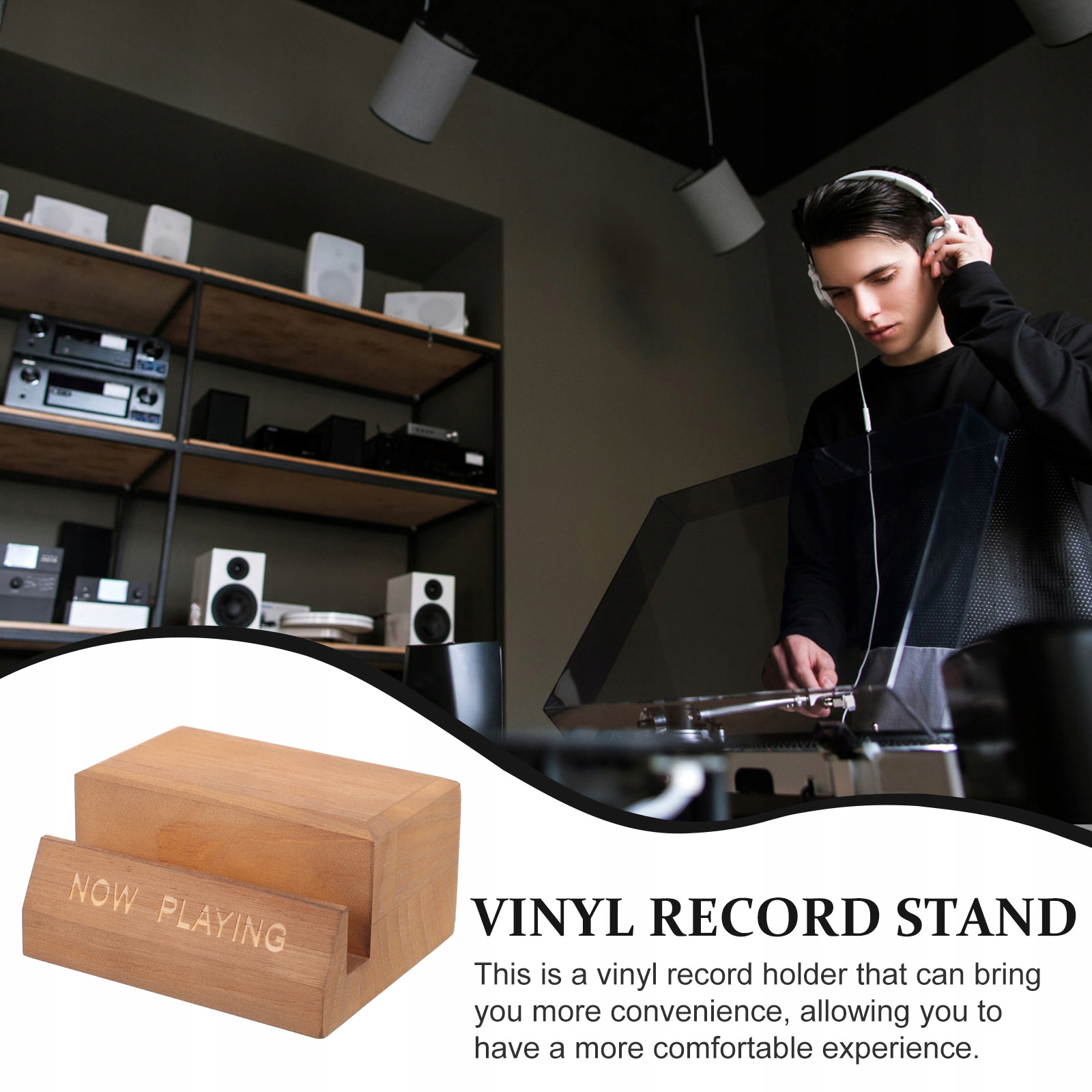 PÓŁKI WYSTAWOWE Z DREWNIANEGO STOJAKA NA PŁYTY WINYLOWE Marka bez marki