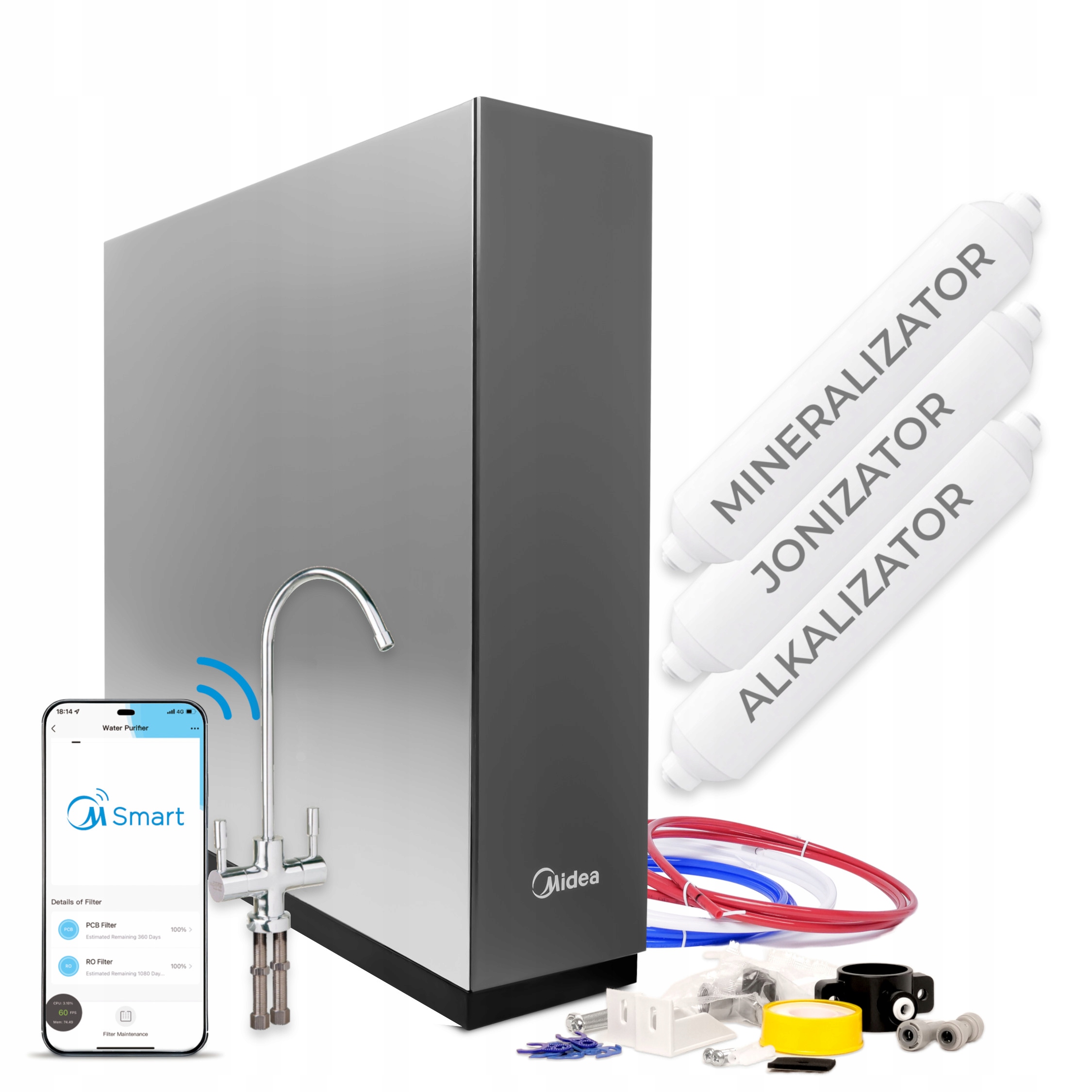 Midea 600GPD RO8 Filtr wody odwróconej osmozy z WiFi i alkalizatorem