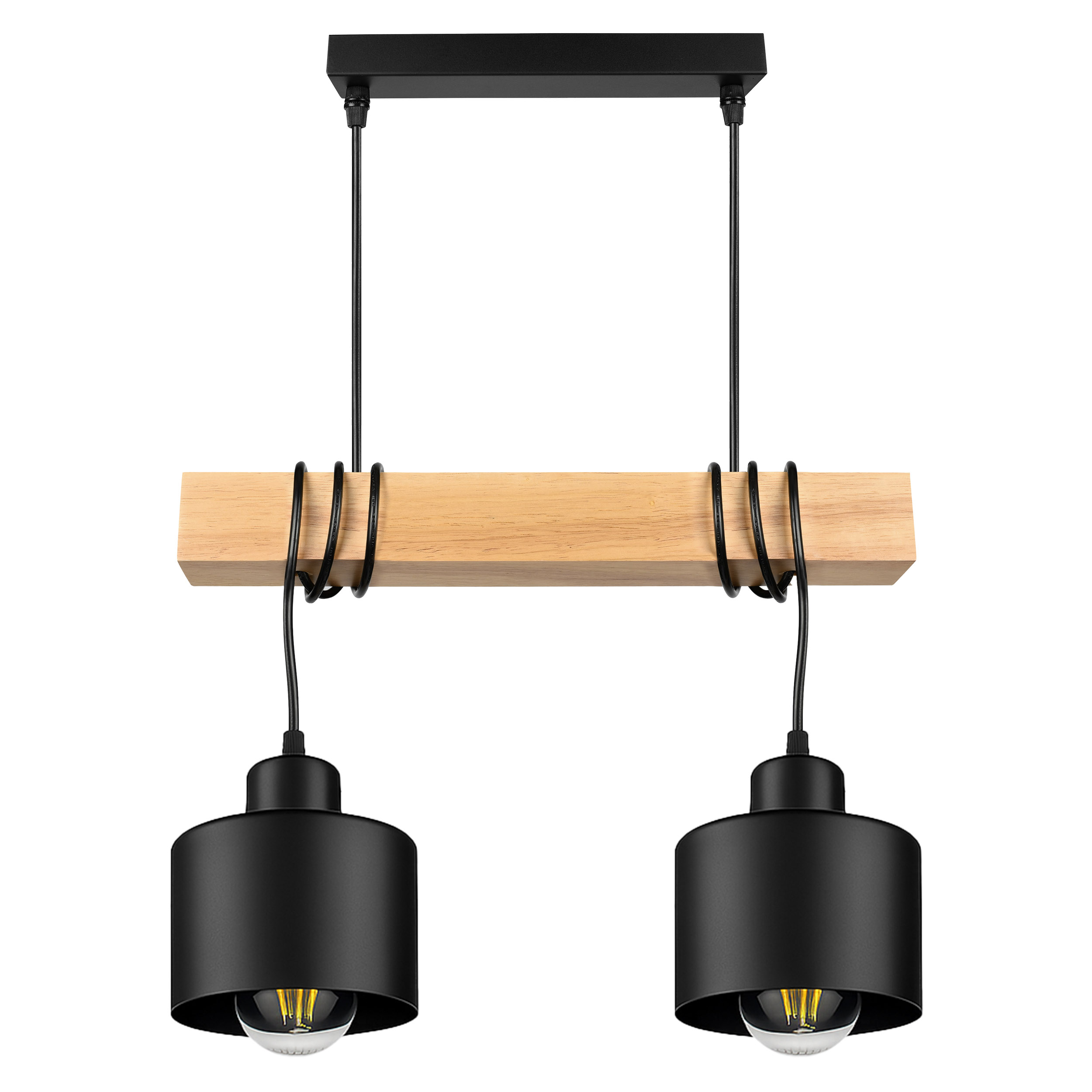 Lampa Wisząca Sufitowa Żyrandol Plafon Led Loft Drewniana Belka Czarna Zwis