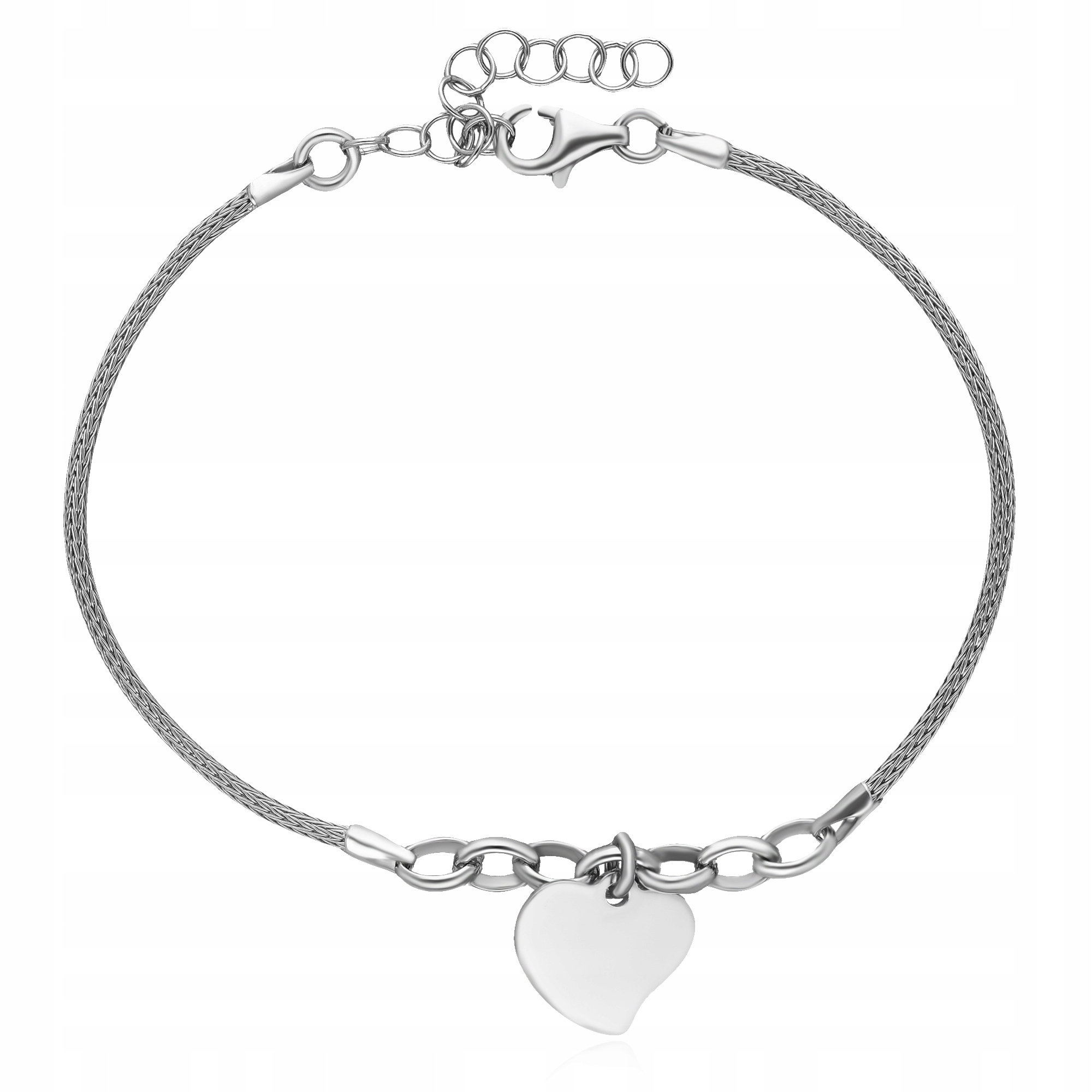 Stříbrný Rhodiovaný Náramek Celé Srdce Srdíčko
