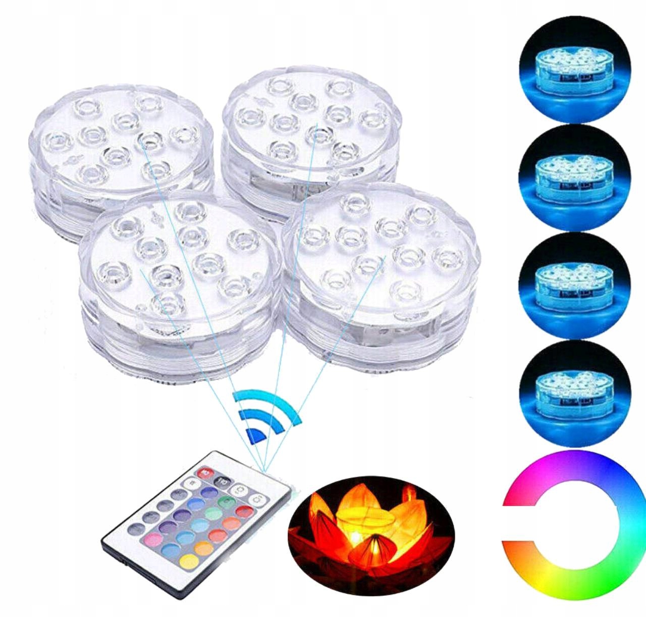 4 ks 10 Led diod Rgb ponořitelných lamp s možností nastavení 16 barev IP68