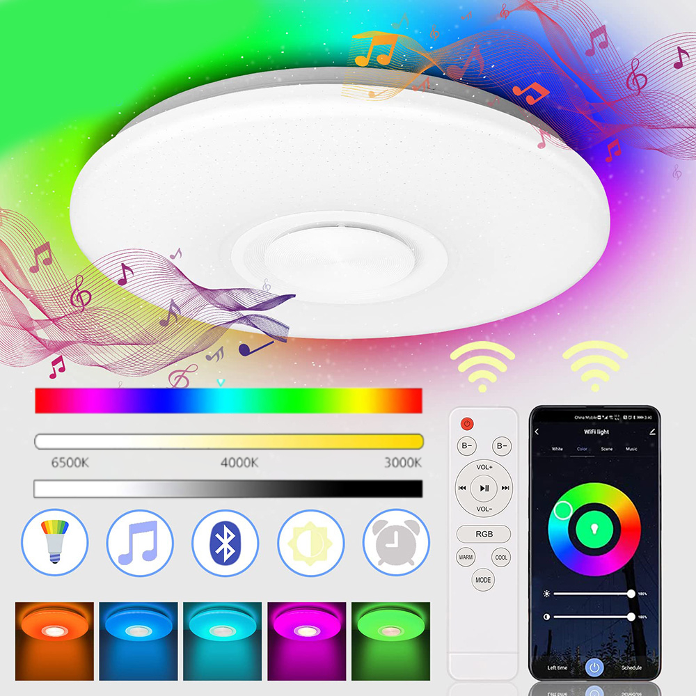 Stropní Svítidlo Rgb S Bluetooth Led Reproduktorem 60 W S Dálkovým Ovládáním Aplikací App