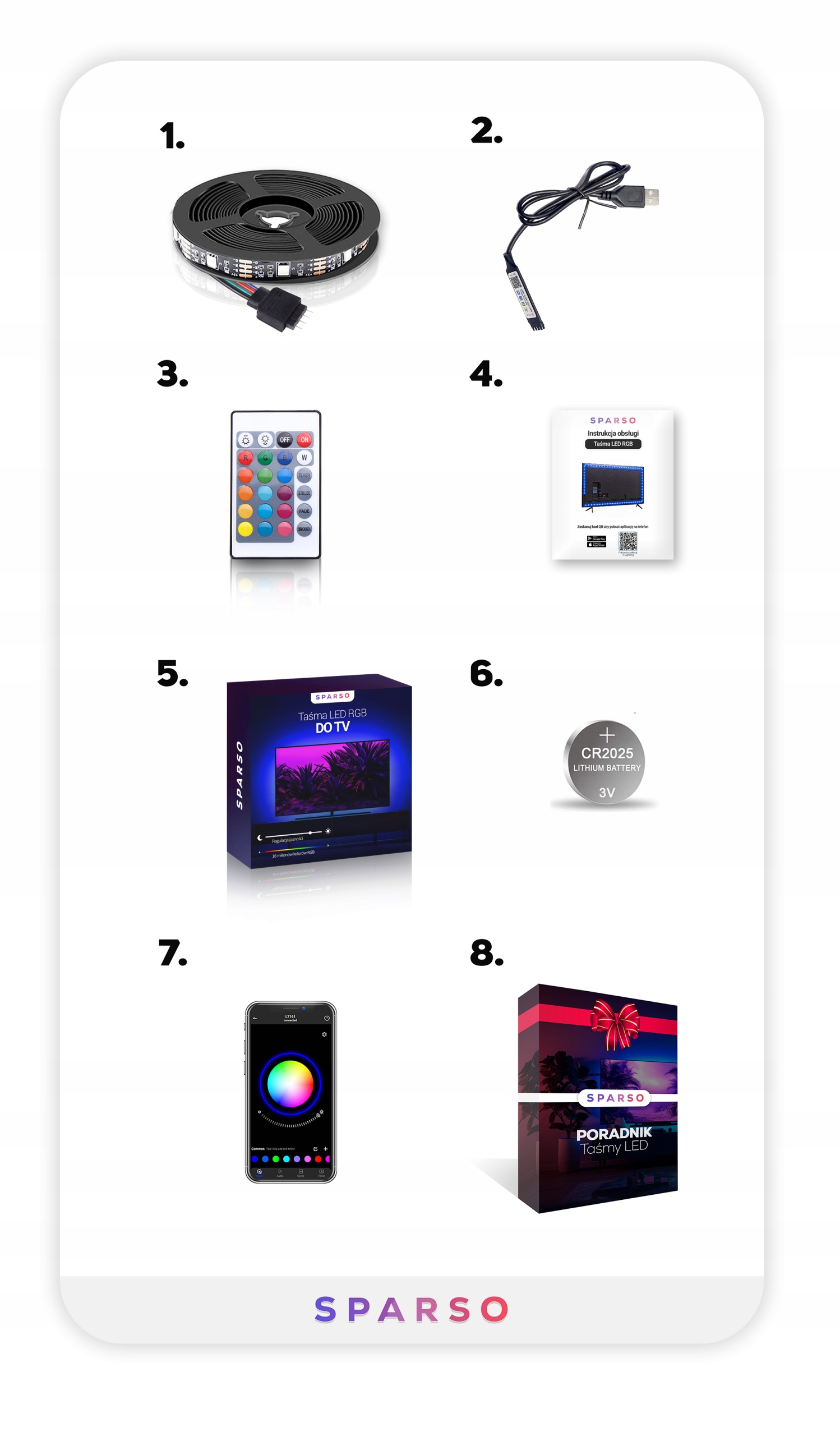 TAŚMA LED 5M RGB USB 5050 Podświetlenie do TV LEDY Pilot APLIKACJA Zestaw Marka Sparso