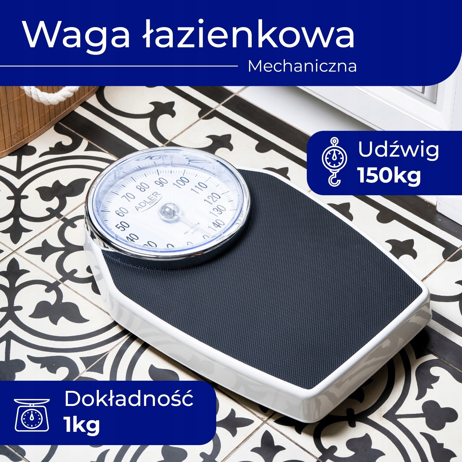 Waga Łazienkowa Mechaniczna Adler AD 8177 - Duża Tarcza 20cm, 150kg