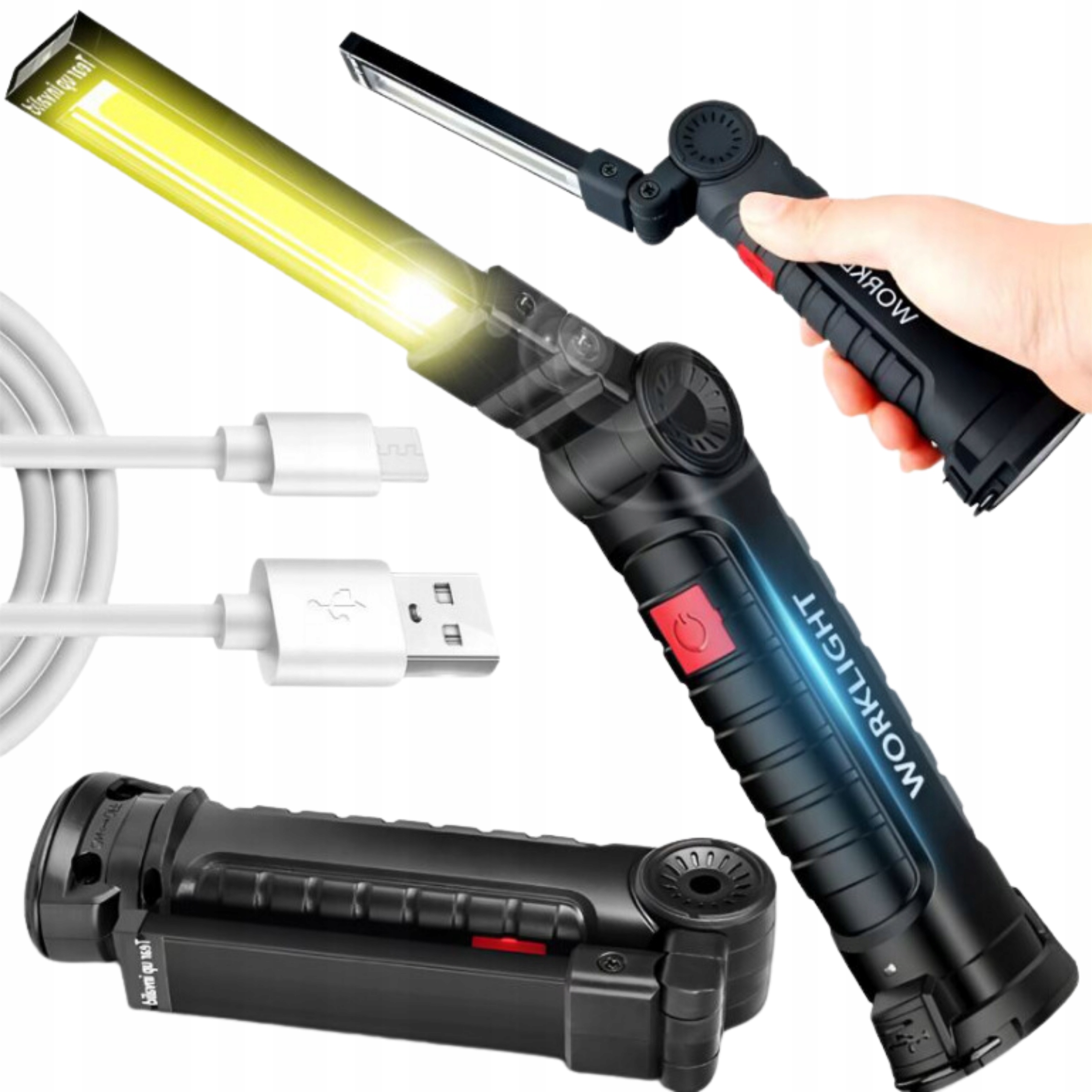 Lampa warsztatowa lampka latarka garażowa 5w1 magnes regulacja 270° USB