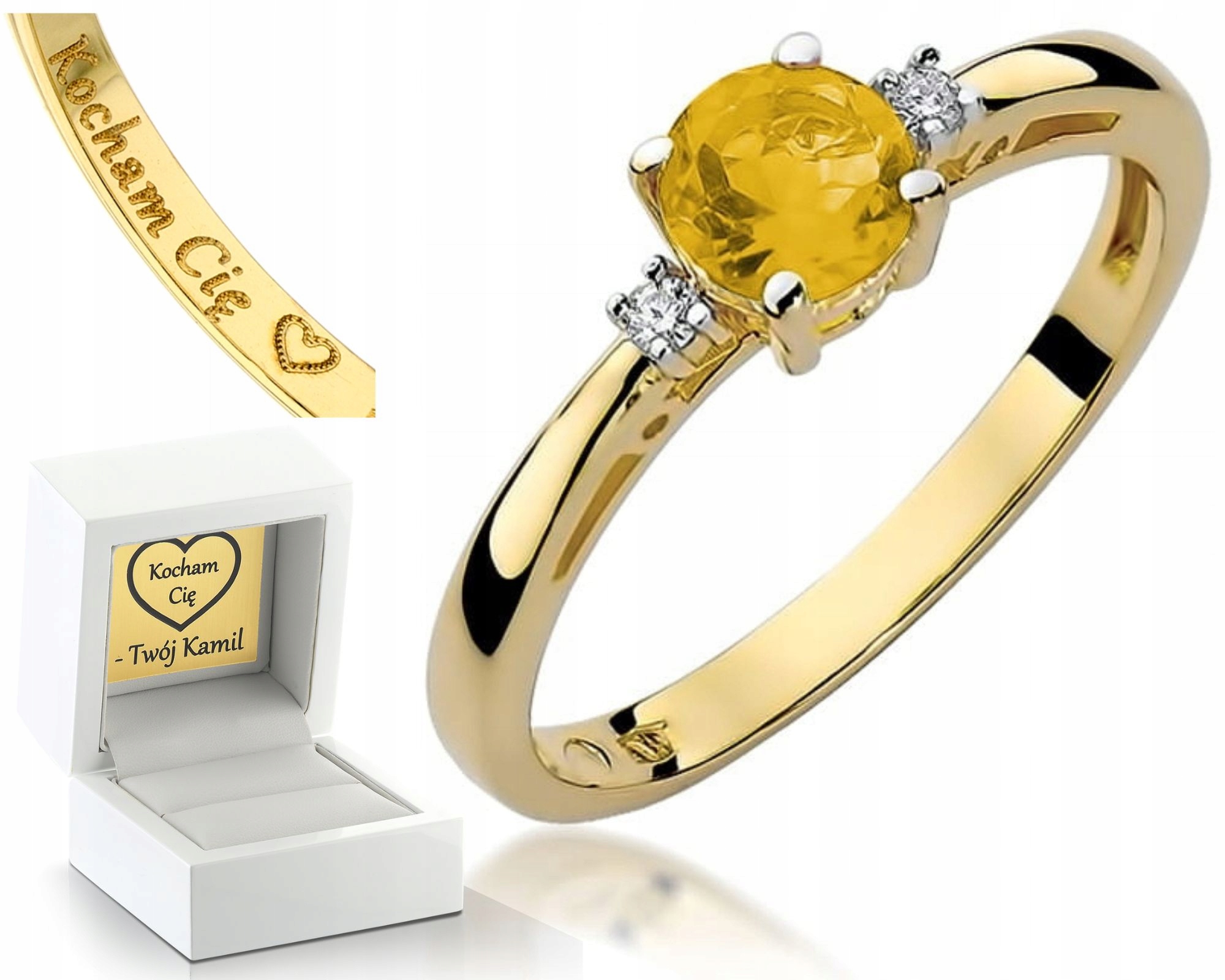 Zlatý Prstýnek S Brilianty A Citronem Gravírování