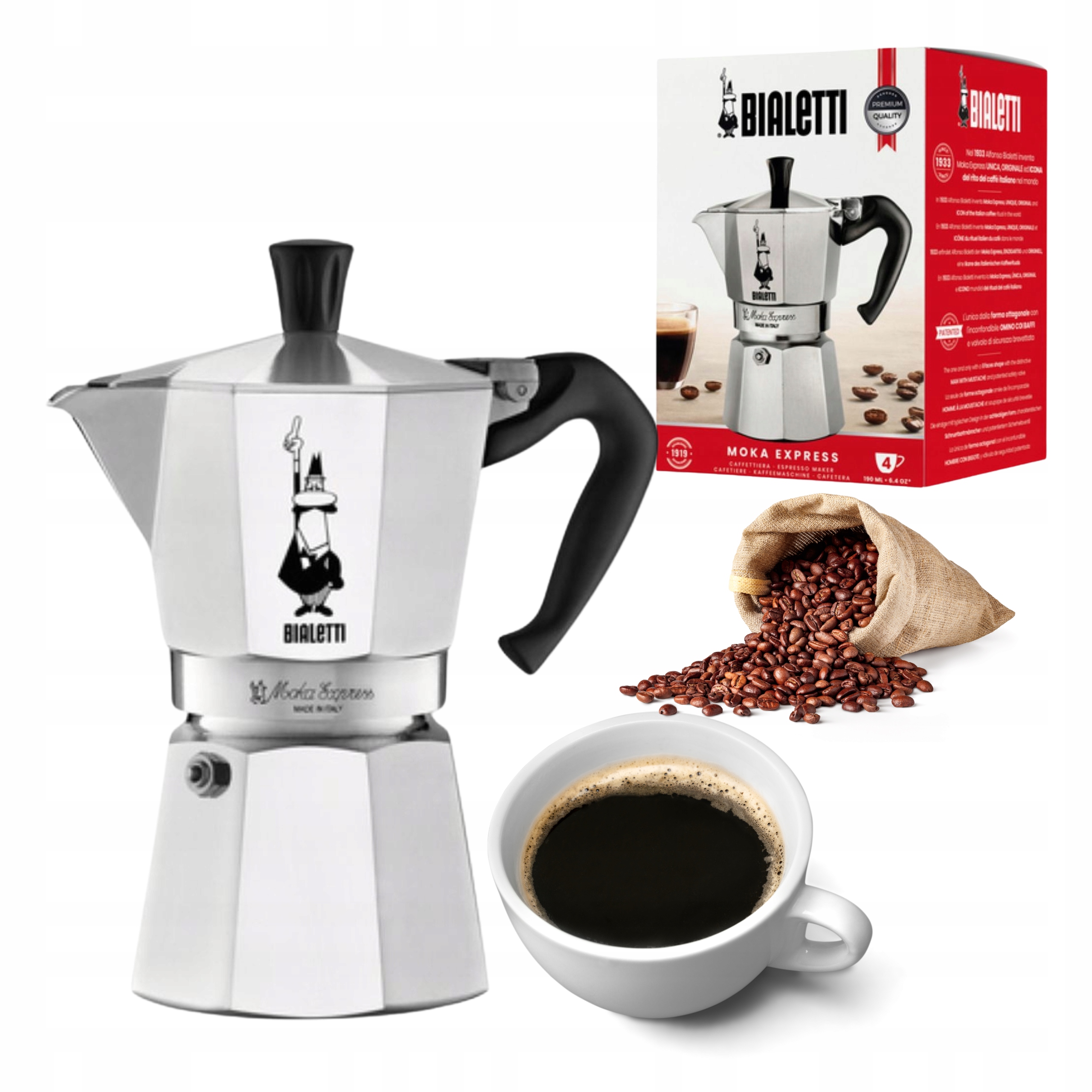 Kawiarka Bialetti Moka Express 4tz 190ml 4 Filiżanki Srebrna Aluminimum