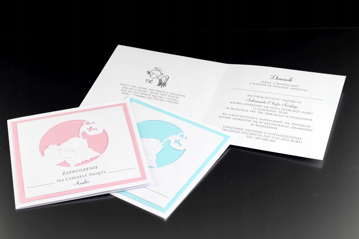 Zaproszenia na Chrzest ZŁOTE Personalizacja Szerokość produktu 14 cm