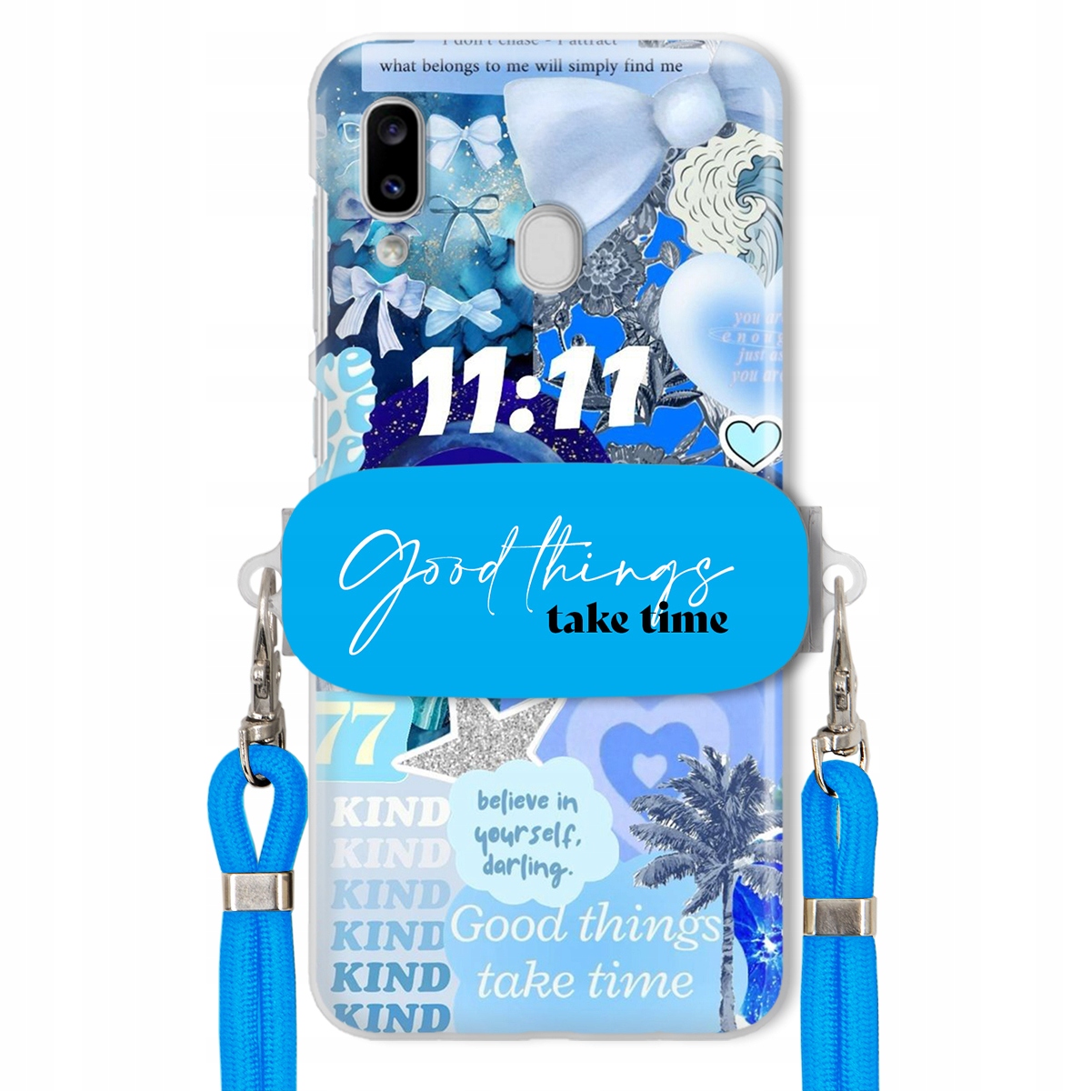 Pouzdro pro Samsung A20e Držák Crossbody vodítko Good Things Take Time Lata