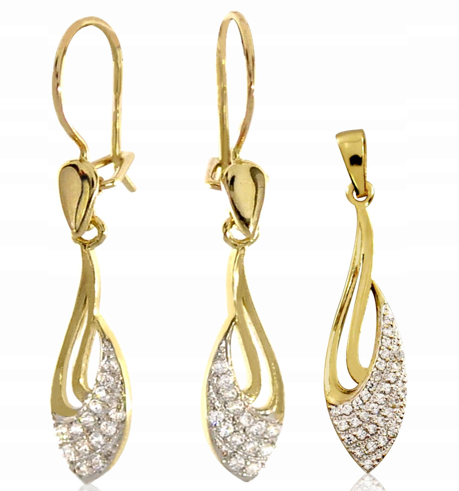 Krásný Zlatý Závěsný Komplet Pr. 585 Slzy Ažur