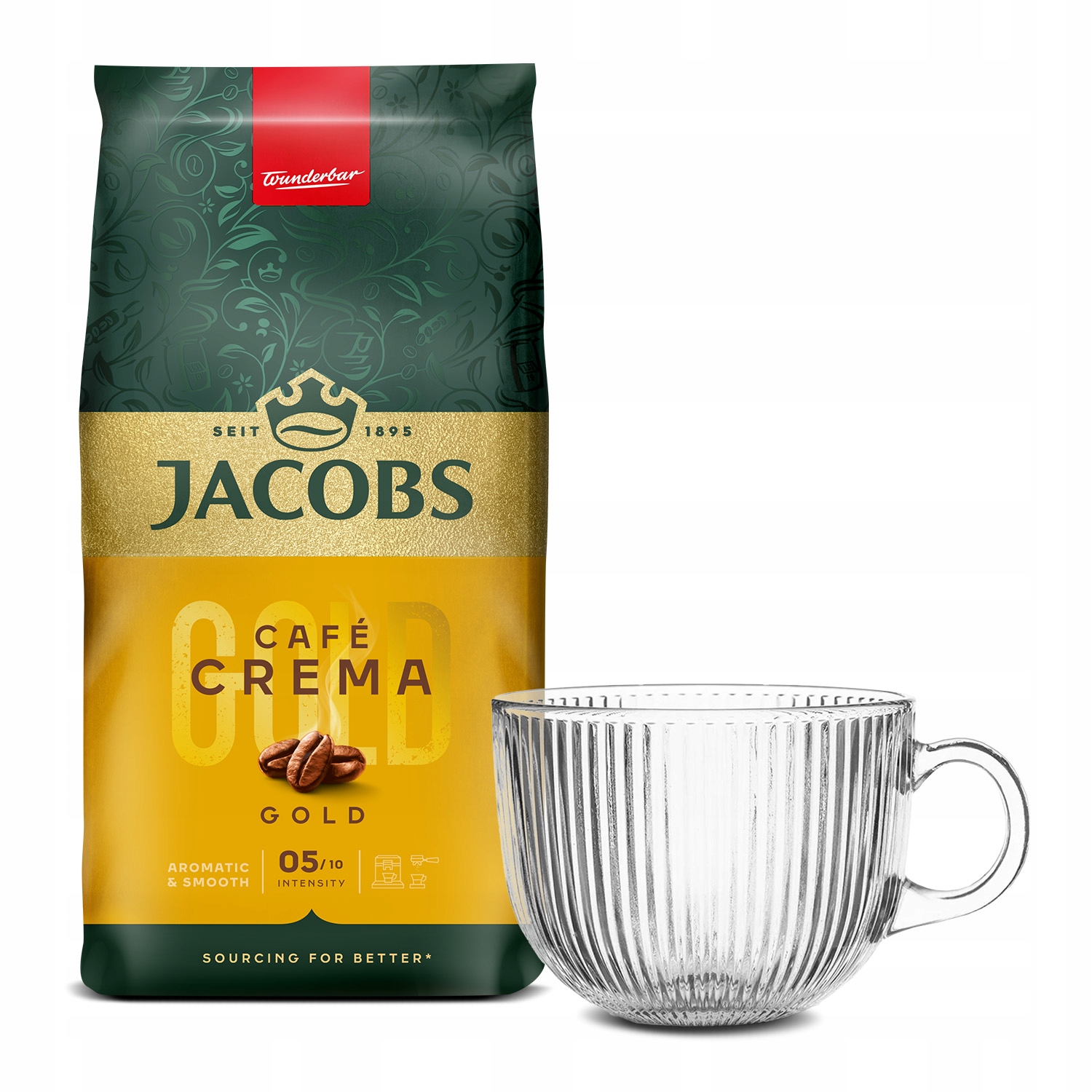 Kawa ziarnista Jacobs Crema Gold 1kg filiżanka ryflowana 450 ml