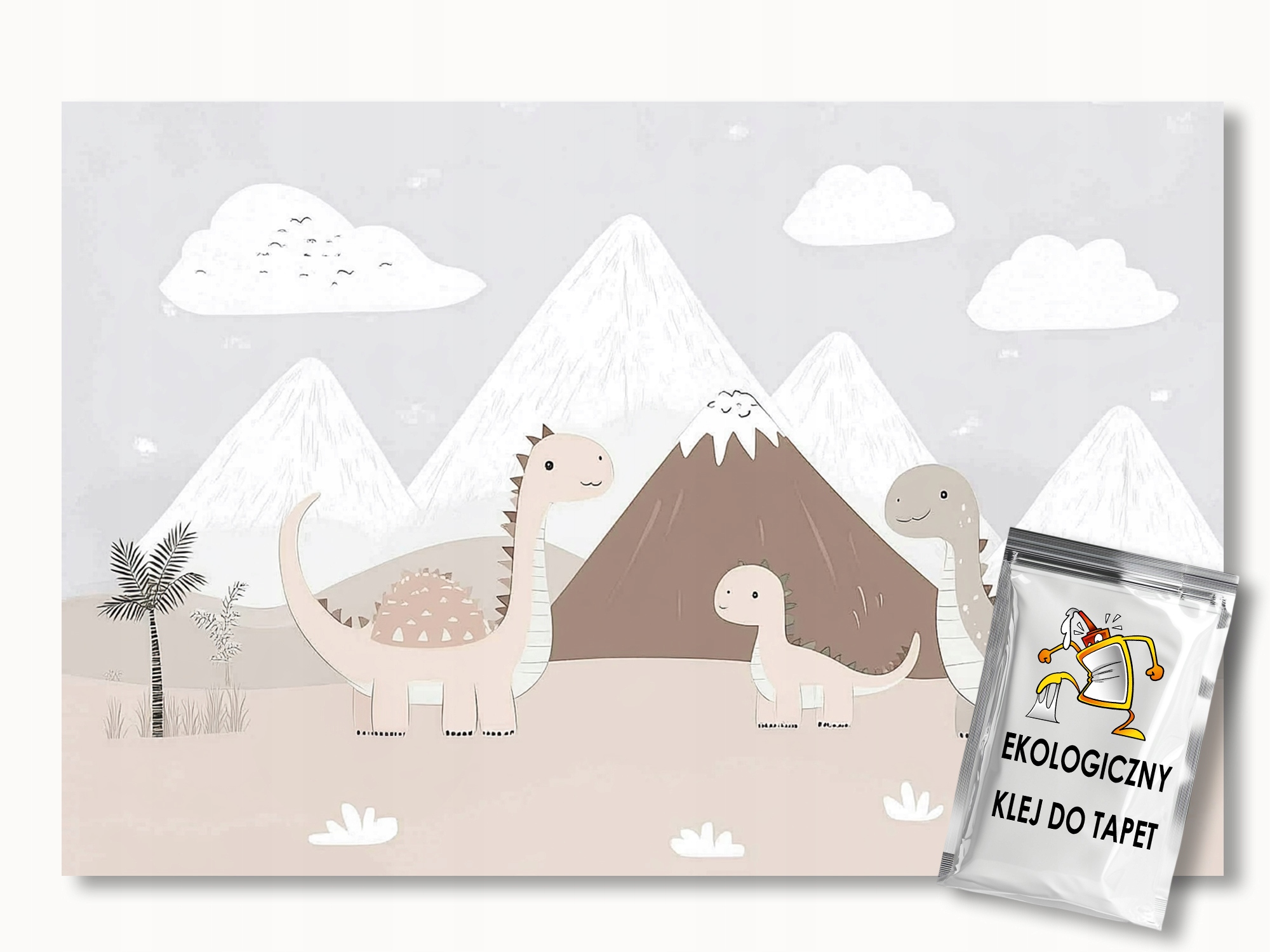 Vliesová fototapeta Děti Dinosauři Rodina Hory Béžová Hnědá 200x140 110g