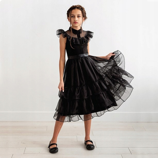 STRÓJ WEDNESDAY ROZMIAR 134-140-146 XL + Peruka Marka inna marka