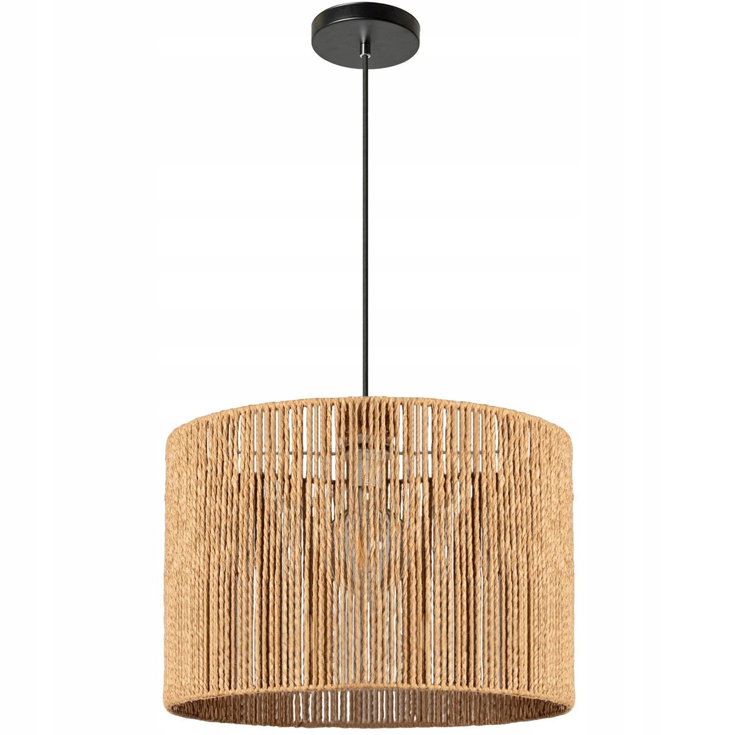 Závěsné Stropní Svítidlo Boho 25 cm kovová Jutový Provázek nastavitelná, černá, béžová