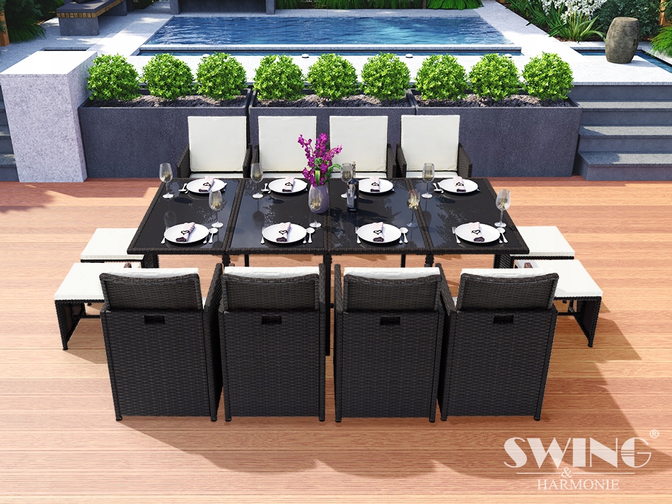 VEGAS MEBLE OGRODOWE POLYRATTAN 15 el. CZARNY Producent inna