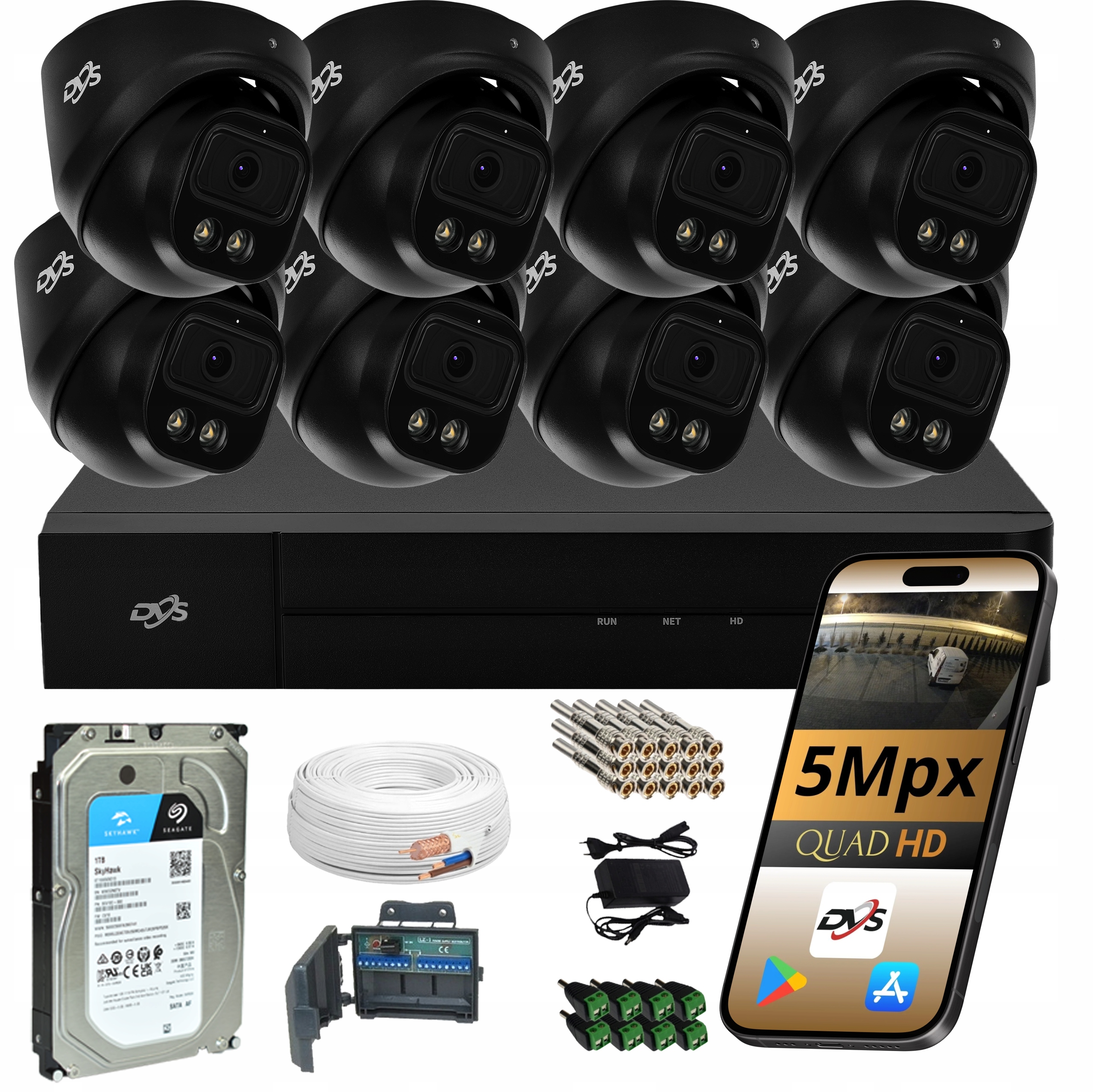 Sada Monitorovacích Kamier 8 Čiernych 5Mpx Dvs Dual Light Led Ir 1TB