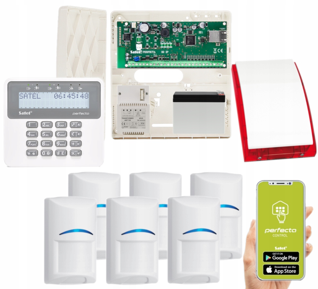 Zestaw Alarmowy Satel Perfecta-ip 6 Czujek Bosch Ethernet Alarm Aplikacja