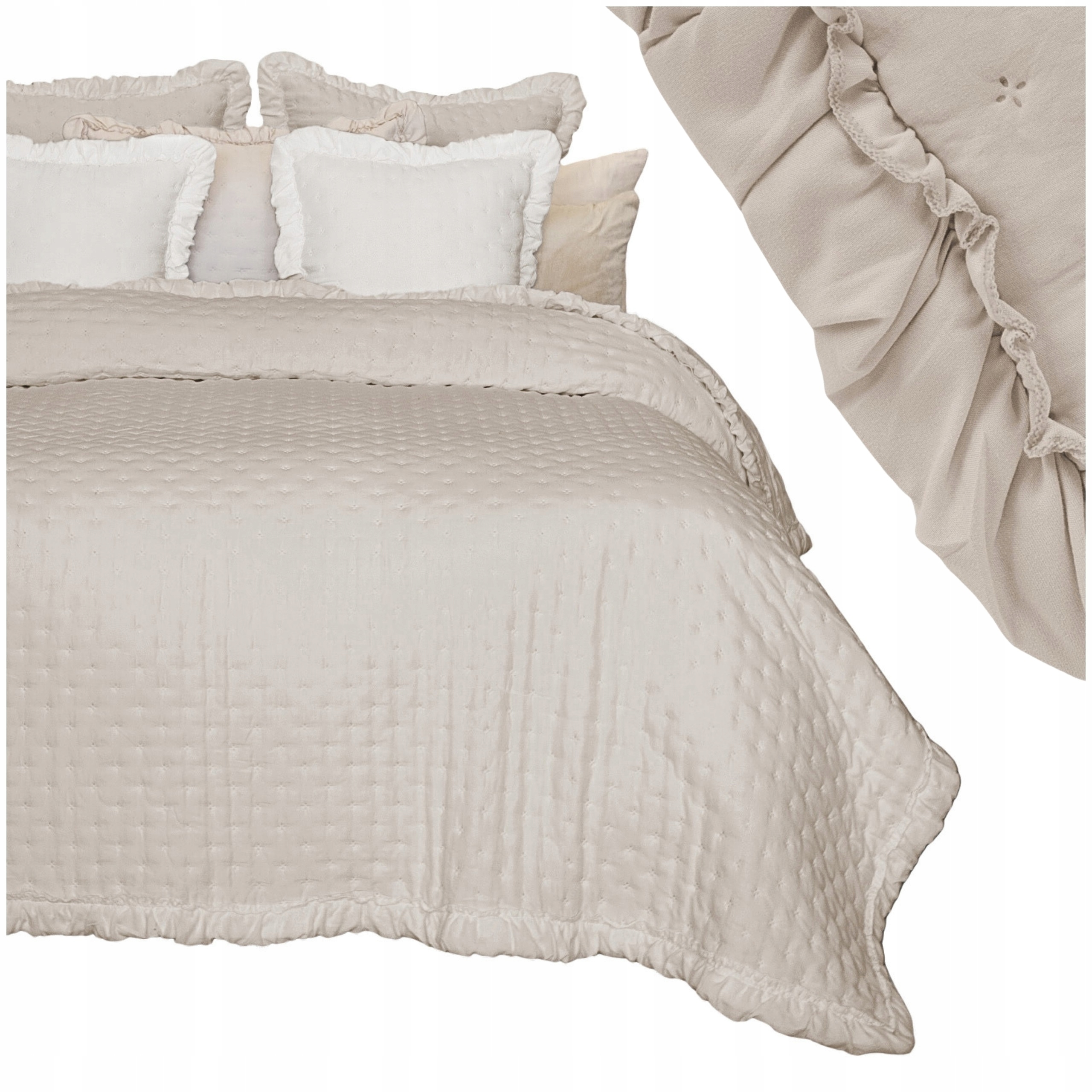 Přehoz na postel gauč prošívaný s Volánkem 200x220 béžový Celia