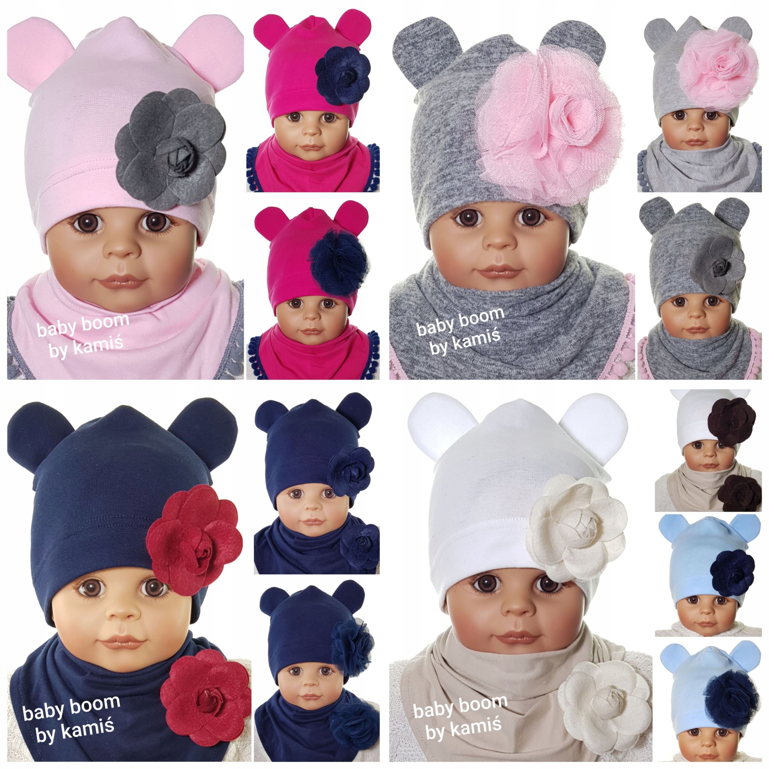 KOMPLET CZAPKA MYSZKA MINNIE + CHUSTKA CZAPECZKA CHUSTECZKA 3-12 M-C 15WZÓR Marka Kamiś