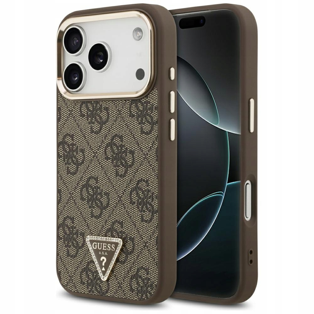 Pouzdro Guess 4G Triangle Logo MagSafe pro iPhone 17 Pro bronzově zlaté